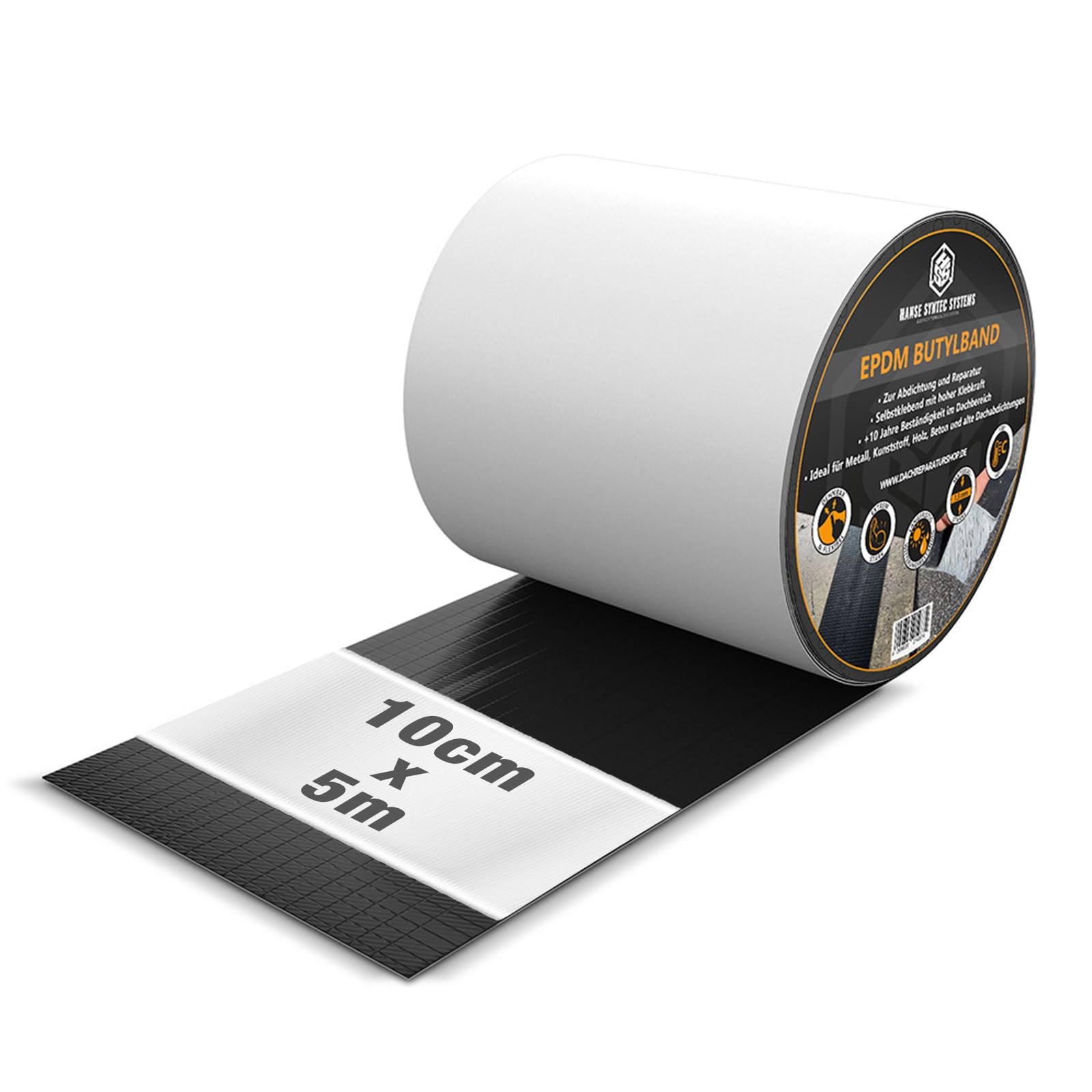 HSS Butylband EPDM 1,3 mm gewebeverstärkt – 10 cm x 5 m selbstklebendes Reparatur- und Abdichtungsband – wasserdicht, UV-beständig, flexibel & haftstark