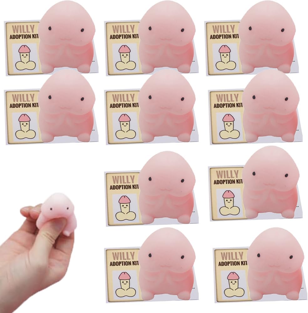 Novelty Naughty Willy Adoption Kit - Hen Favour, Funny Adult Gift Tricky Prank Decompression Ding Ding Pinch Toy, Cute Table Ornaments Christmas Stuffing, Silly Gift (10pcs)
