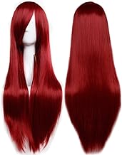 S-noilite 32inch Long Straight Wine Red Hair Wig Heat Resistant Cosplay Anime Costume Red Wigs Halloweem Party Dark Red Wig for Women Burgundy Red Wigs with Bangs