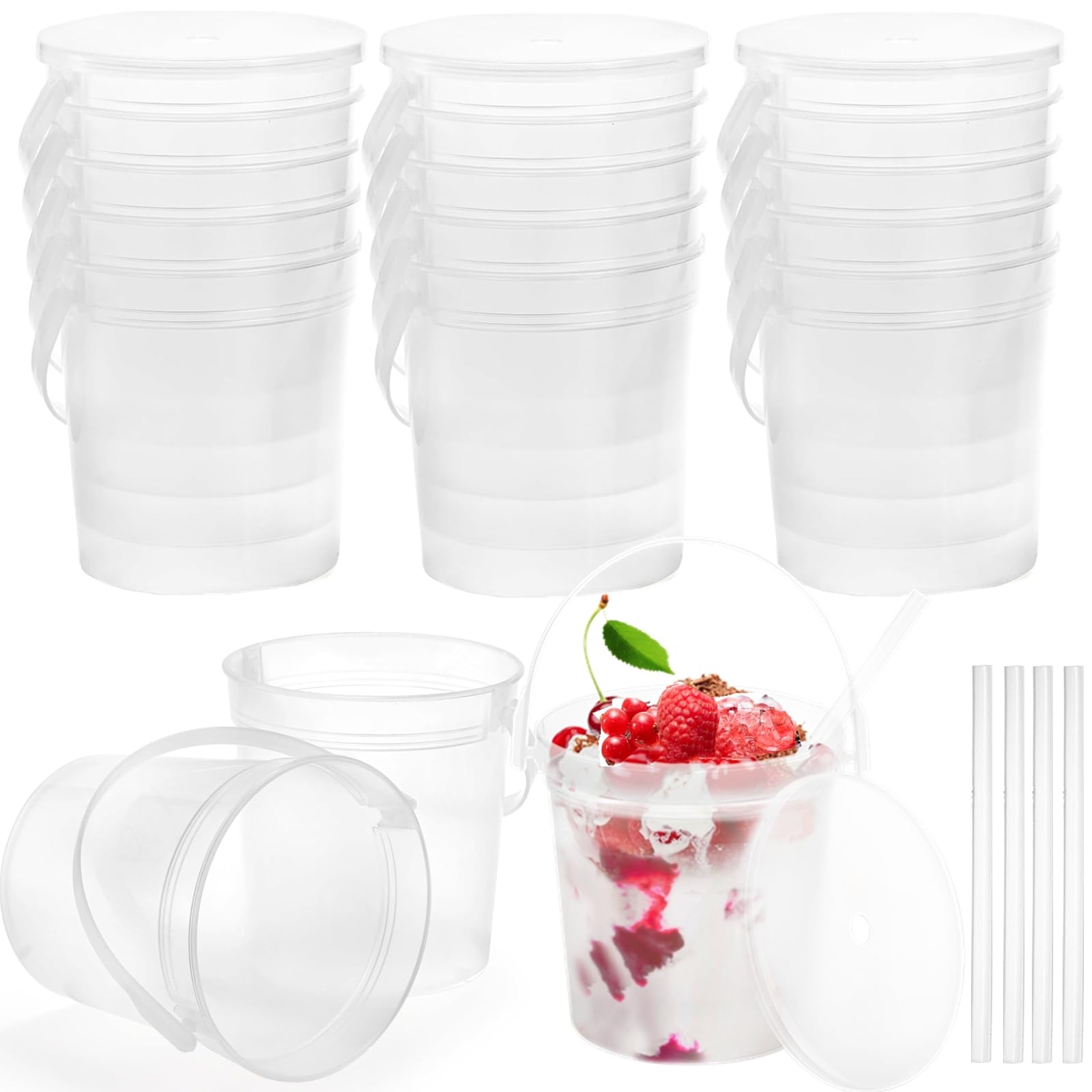 Photo 1 of ToppYuanZea 20 Pack Plastic Rum Buckets for Drinks, 32OZ Cocktail Buckets with Lid and Straw, Reusable Smoothie Bucket, 1Liter Large Ice Cream Pails for Halloween Football Parties Bar