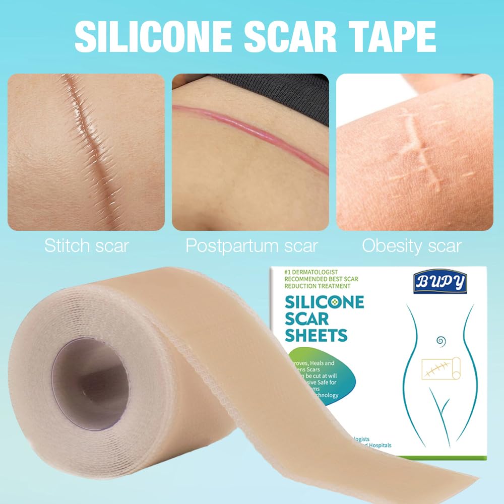 Mineup Pansement Silicone Cicatrice, 4cm x 150m Feuilles de Cicatrice en Silicone, Bande Silicone Cicatrice Réutilisables, imperméable pour cicatrices chirurgicales, chéloïdes, acné et brûlures