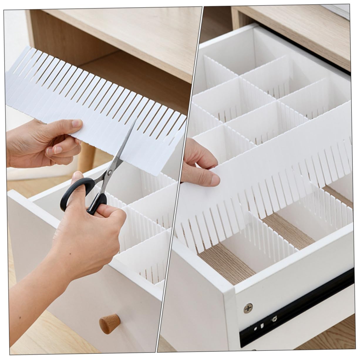 Divisor de Cajones Multifuncional de Plástico Blanco, 10 Piezas para Organizar Ropa Interior y Toallas en Cajones, Crea Compartimentos y Ordena Espacios