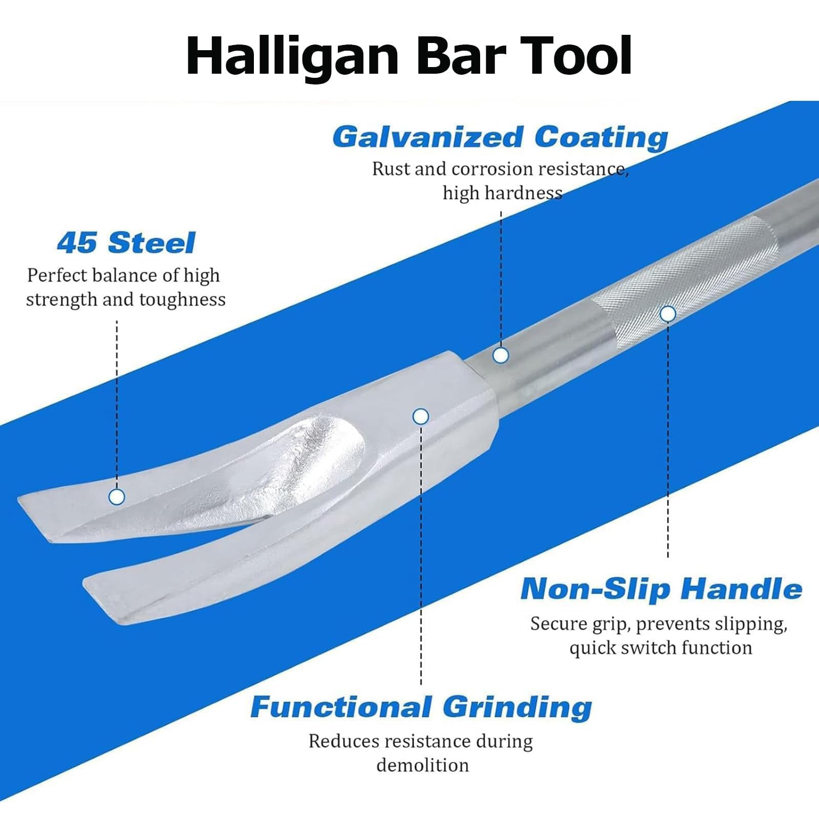Herramienta Halligan Bar, Palanca de Rescate de Emergencia de 61cm/78cm/91cm, Extractor de Clavos de Acero Forjado con Pica y Horquilla en la Cabeza, Palanca de Demolición para Trabajo de Resca 910mm