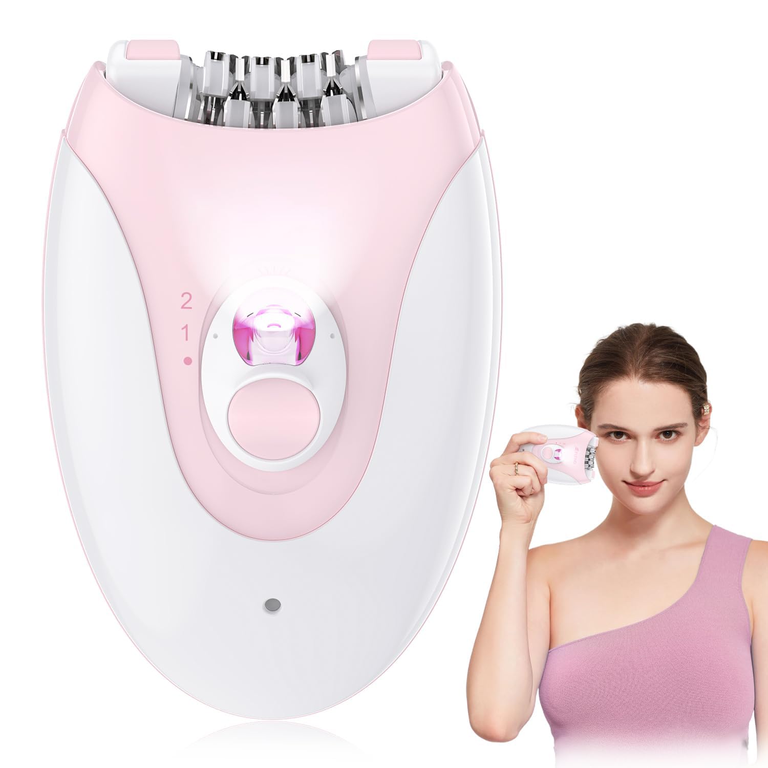 Epilator, Epilator with LED Light, 2 Speeds Cordless Hair Removal Device with 36 Tweezers Perfect for Face Armpit Leg and Body