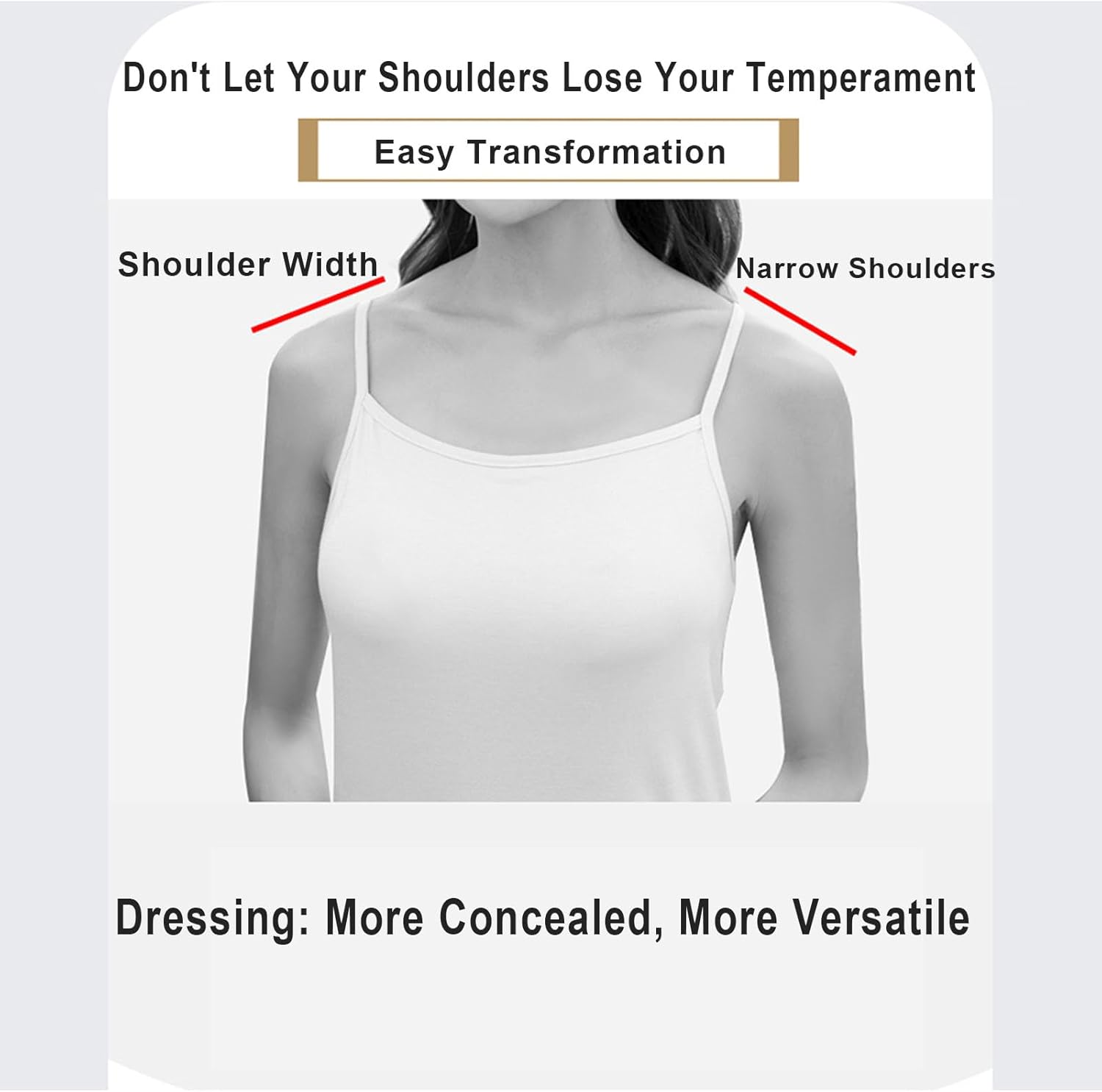 Womens Invisible 2 in 1 Built-in Shoulder Pads T-Shirt Tank Tops, Scoop Neck Basic Tee Camisole Seamless Regular