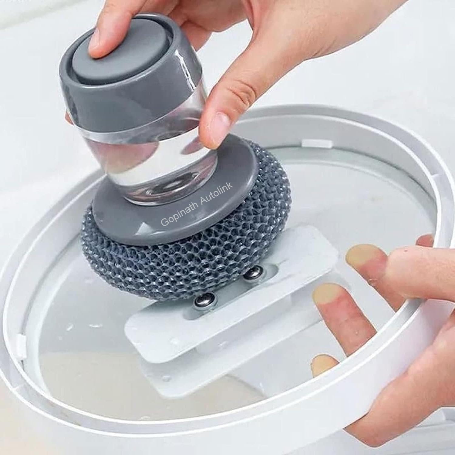 Liquid Tank Kitchen Utensils Sink Cleaning Brush Scrubber, Dish Bowl Washing Brush with Soap Dispenser Pot Cleaner Tool (Wok Scrubber brush-1PCS)-image-10