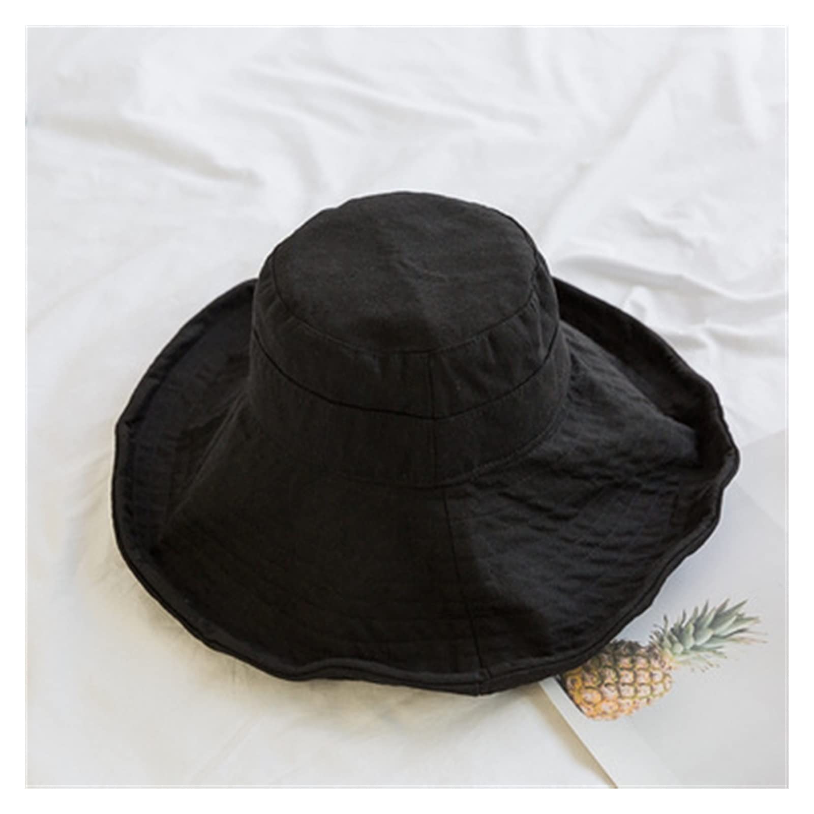 TOMYEUS Pamelas para mujer Sol Sombina y verano Algodón transpirable y lino Sombrero solar Sombrero plegable for mujeres con ala ancha de ala ancha de ala ancha de ala ancha Sombrero Playa ( Color : Black )