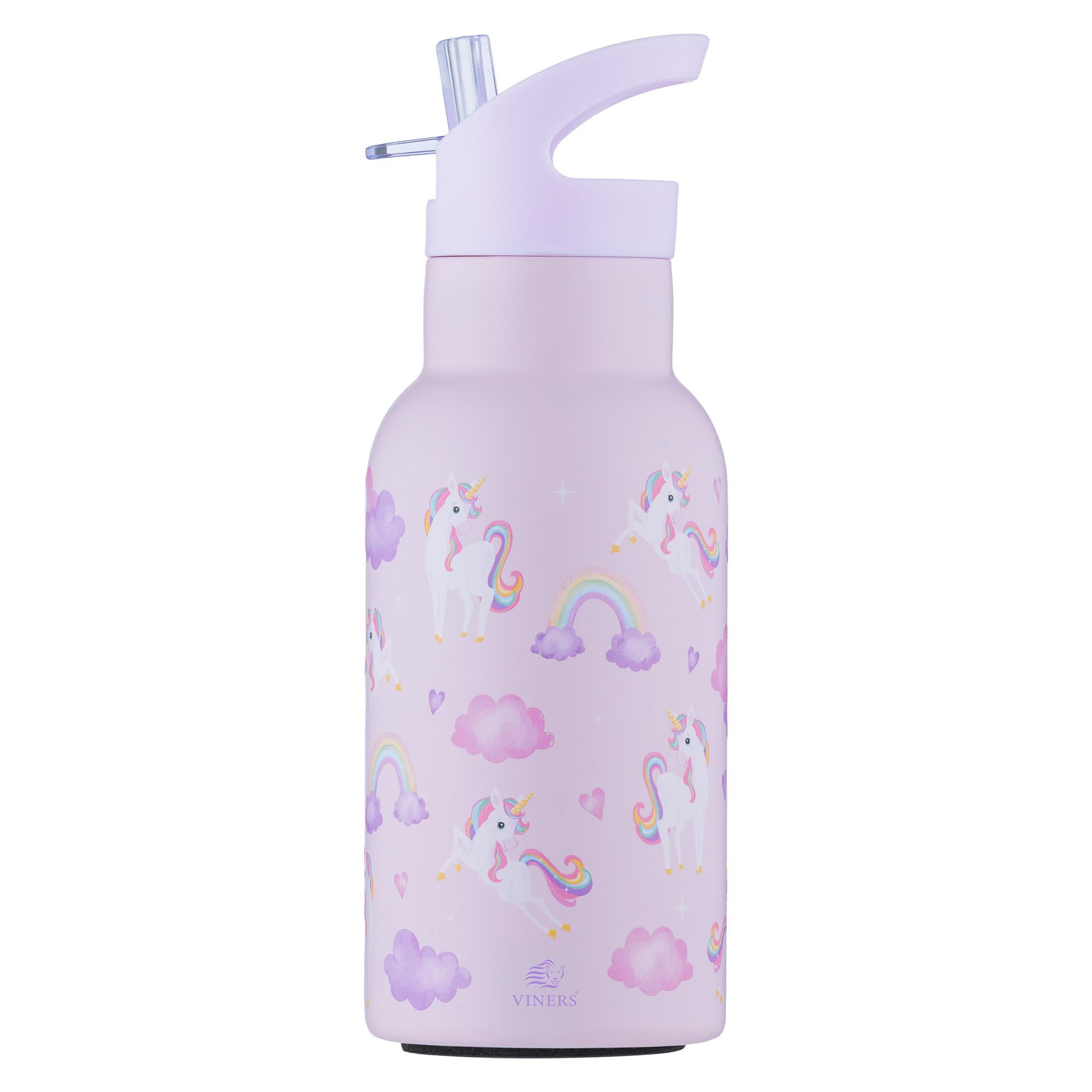 Viners Kids Unicorn Water Bottle 350ml | Insulated Stainless Steel Bottle with Flip Straw | Leak Resistant | Keeps Drinks Cold 6h / Warm 3h | Lightweight with Handle | Children’s School Bottle 3+