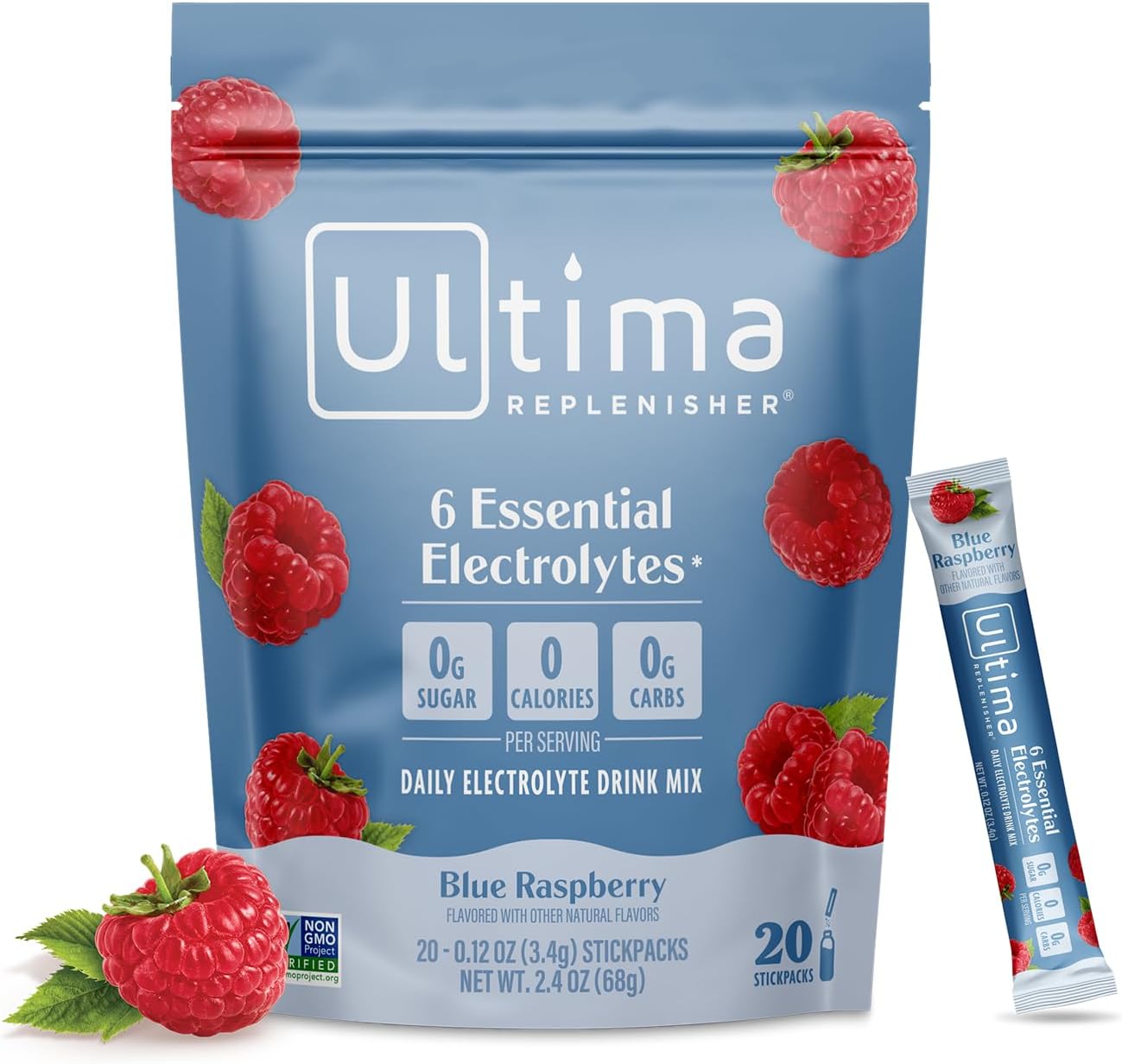 Ultima Replenisher Daily Electrolyte Drink Mix – Blue Raspberry, 20 Stickpacks – Hydration Packets with 6 Electrolytes & Trace Minerals – Keto Friendly, Vegan, Non-GMO & Sugar-Free Electrolyte Powder