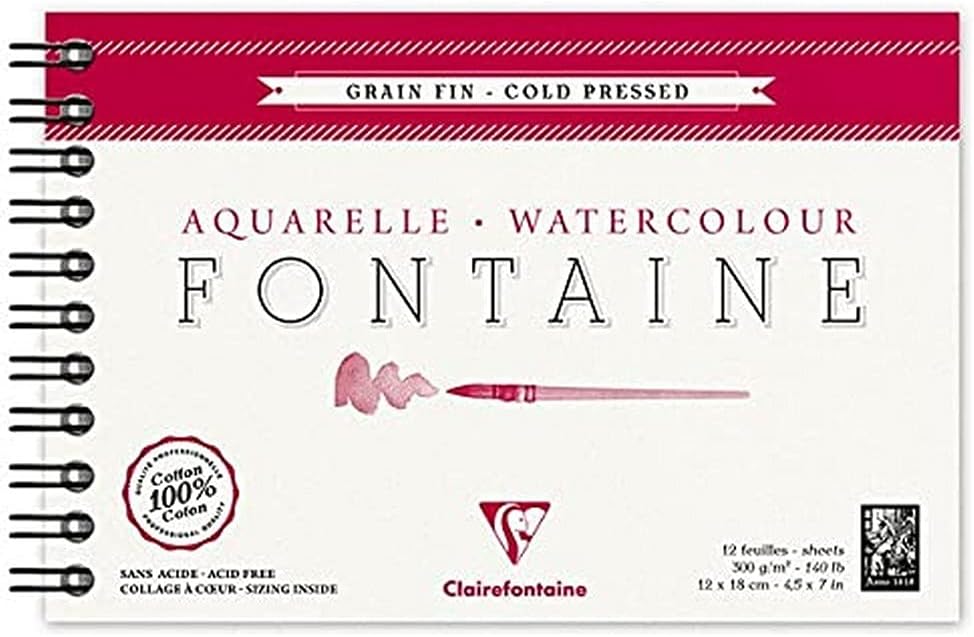 Clairefontaine Fontaine Cold Pressed Watercolour Pad, Wirebound, 300 g, 12 x 18 cm, 12 Sheets