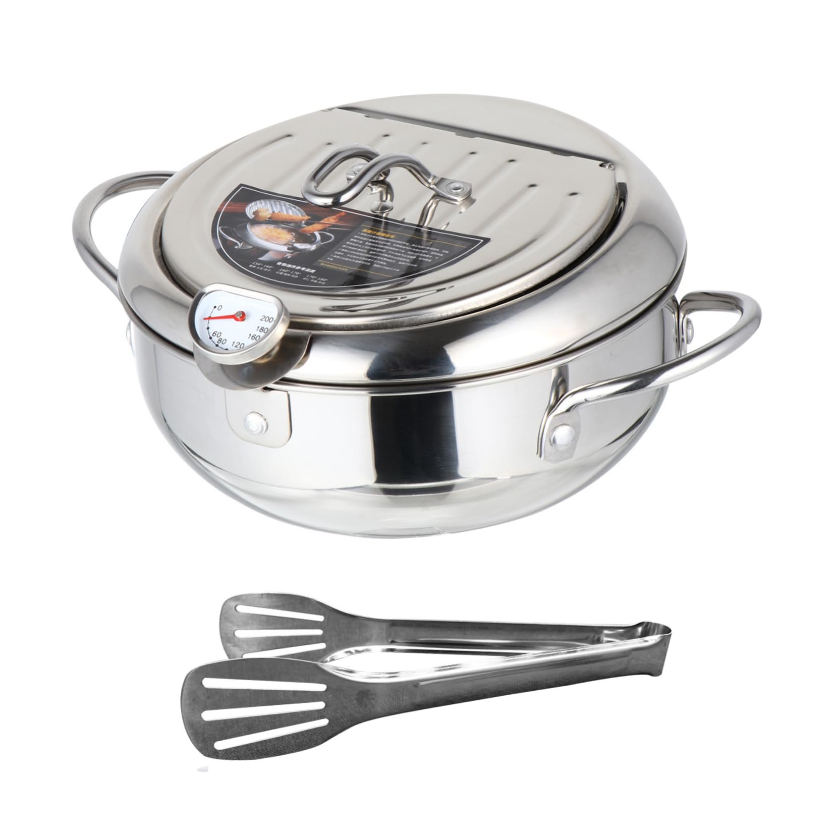Hohopeti Friteuse Tempura Inox avec Thermomètre Poêle à Température Contrôlable Compatible Feux Dont Induction Casserole Profonde pour Friture Polyvalente