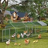 Großer Hühnerstall mit 4 Türen, Freilaufgehege 4x1x1m, Begehbar Hühnerstall Verzinkter mit Dachabdeckung, Hühnergehege Stabil Geflügelstall Freigehege für Hühner, Kleintiere
