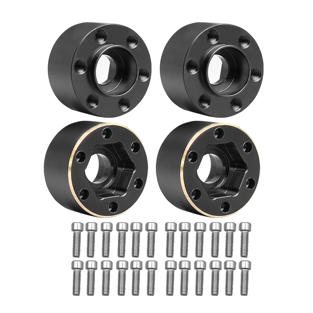 Brass Wheel Hex Hub Extenders Adaptor for 1/10 RC Crawler TRX4 SCX10 Car Upgrade, Pack of 4 (Black, 12mm)