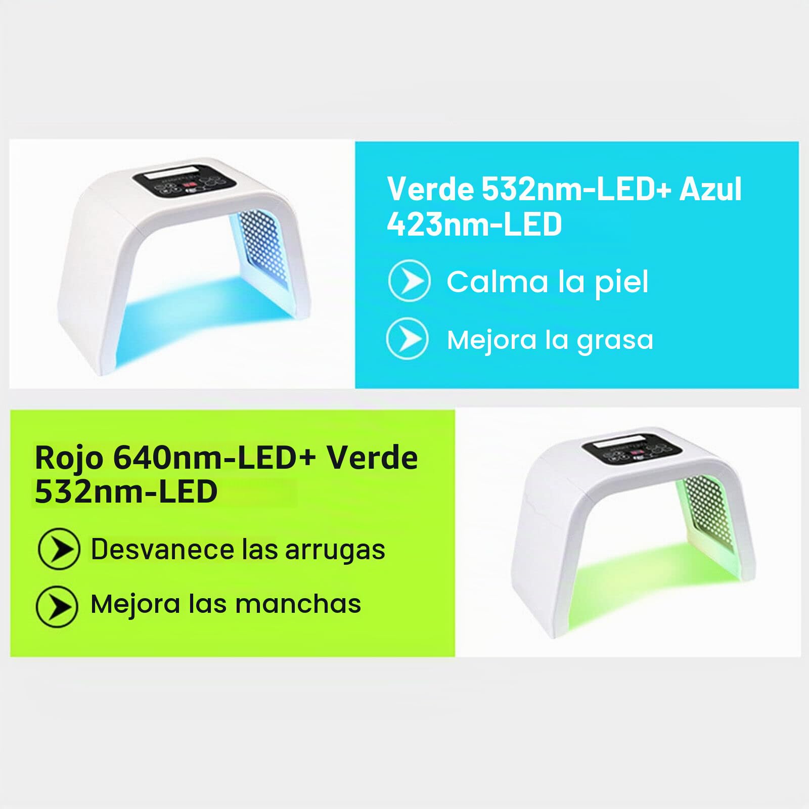 Lámpara de belleza LED de 7 colores para terapia de luz, máscara facial, dispositivo para el cuidado de la piel, mejora las arrugas, reafirma la piel, herramientas de terapia de fotones