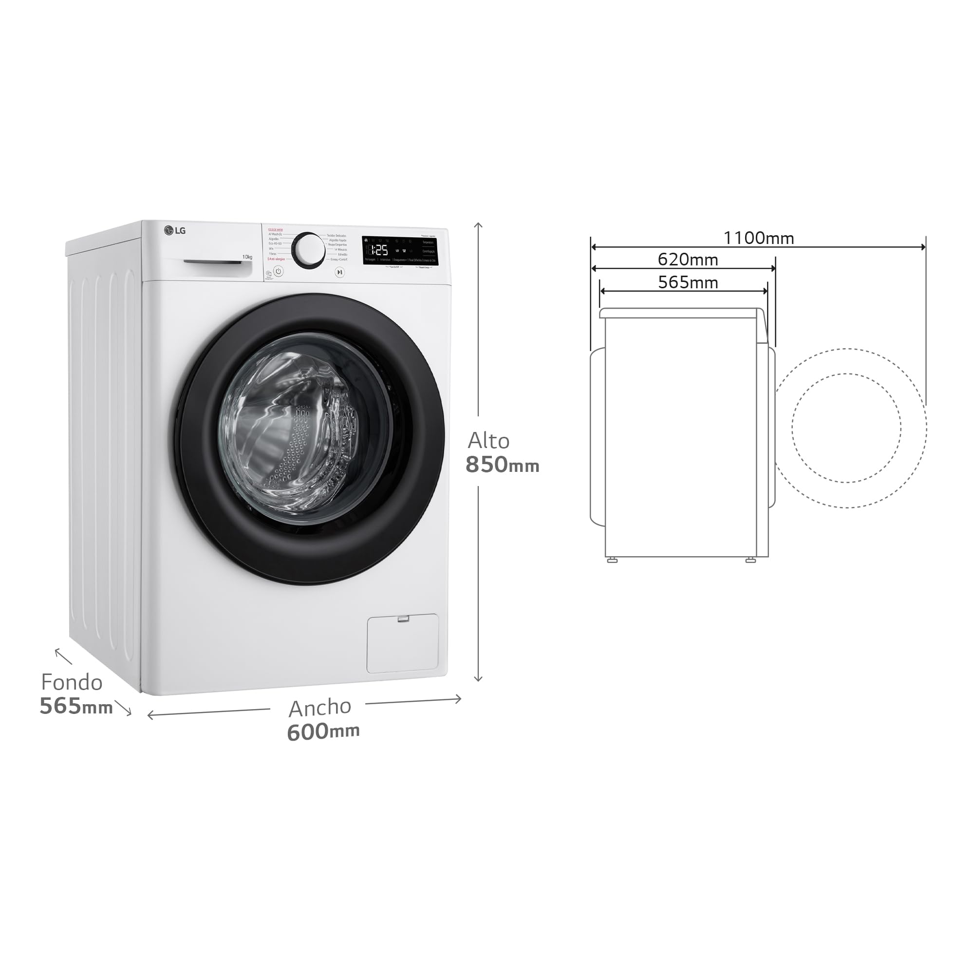 LG F4WR5010A6W - Lavadora Inteligente, 10kg, AI Direct Drive, 1400rpm, Vapor Steam, Clasificación A, Serie 500, Color Blanco