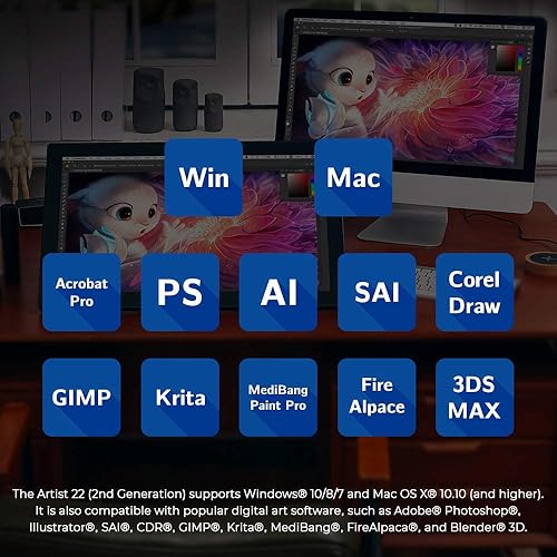Miniatura 4 de Tableta de dibujo con pantalla XP-PEN Artist 22 2nd Computer Graphics Tablet 122% sRGB con función de inclinación, lápiz óptico sin batería, soporte