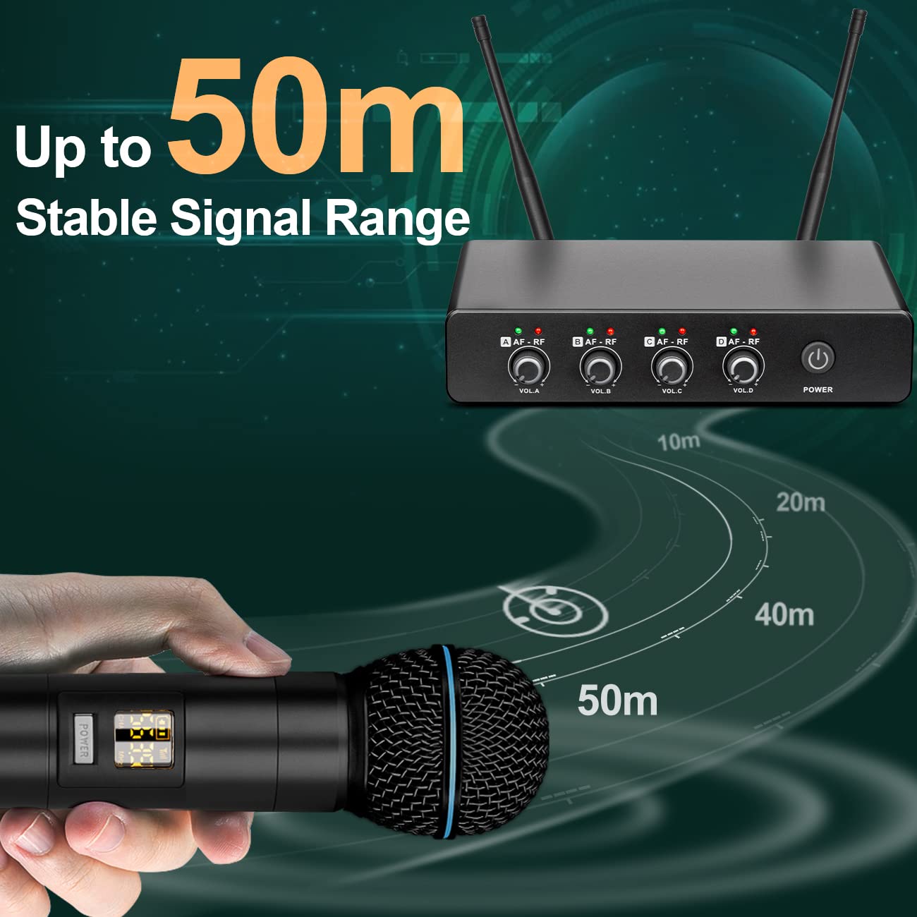 Depusheng R5 Wireless Microphone,Professional UHF Cordless Four Dynamic Mic Microphone System for Home Karaoke, Meeting, Party, Church, DJ, Wedding, Home KTV Set
