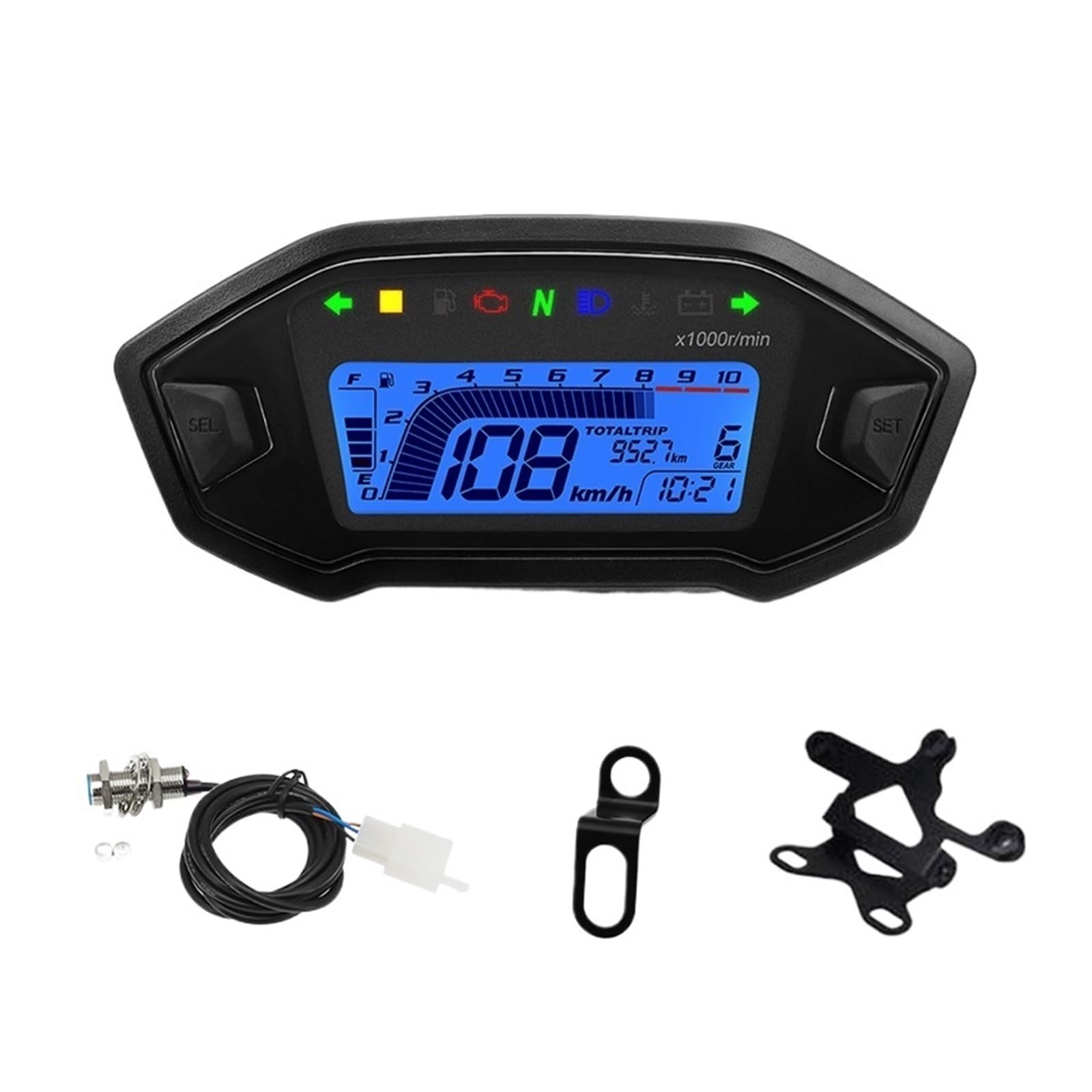 Moto Odómetro Tacómetro Velocímetro Digital Universal para Motocicleta, Medidor De Panel, Tacómetro, Odómetro, Nivel Combustible, Temperatura del Agua para 2,4 Cilindros