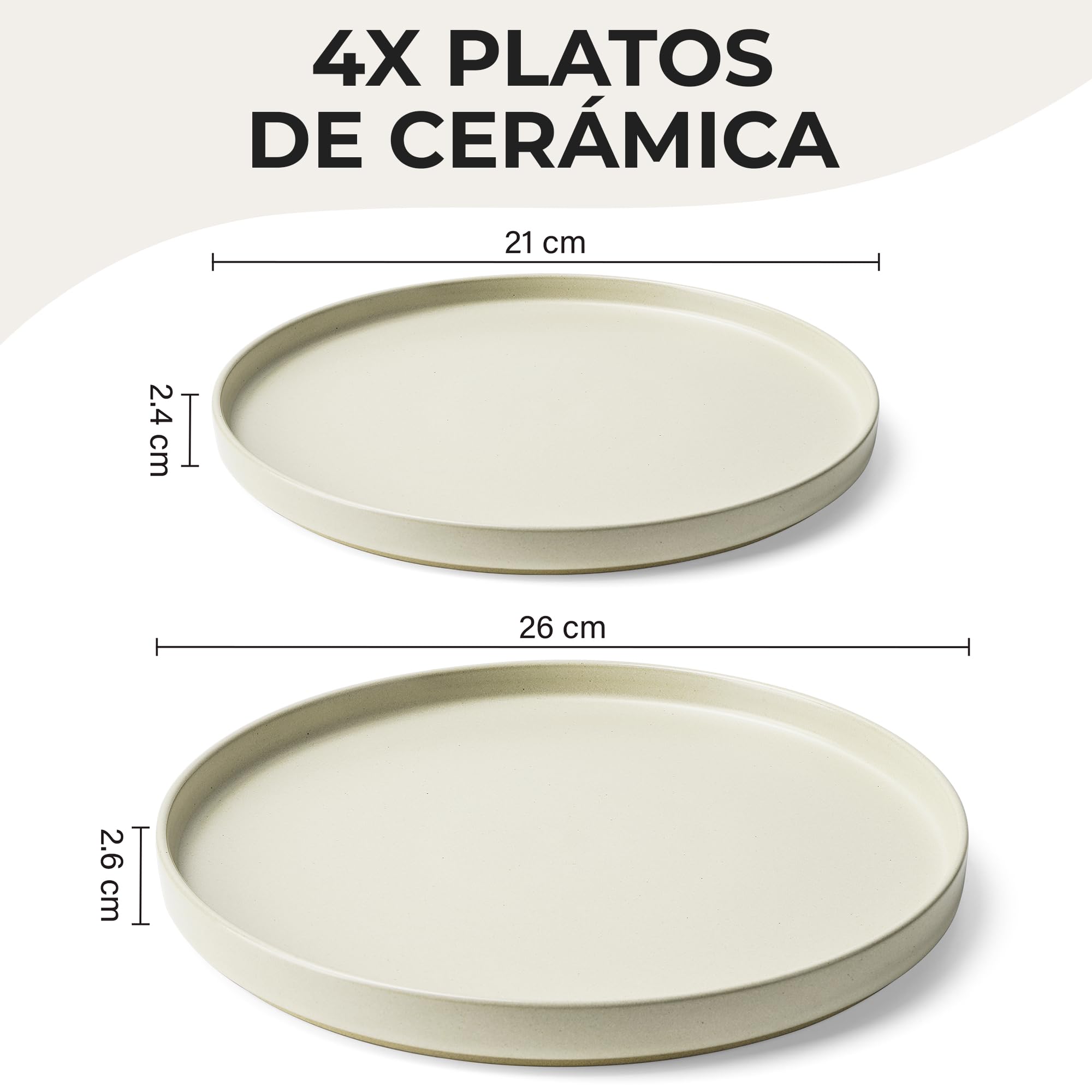 MIAMIO – Juego de platos para 4/Juegos de Vajilla para 4 Personas, Gres Mate Beige, Lavavajillas y Apto para Microondas – Colección Sierra (Claro, Platos Pequeños (4x))
