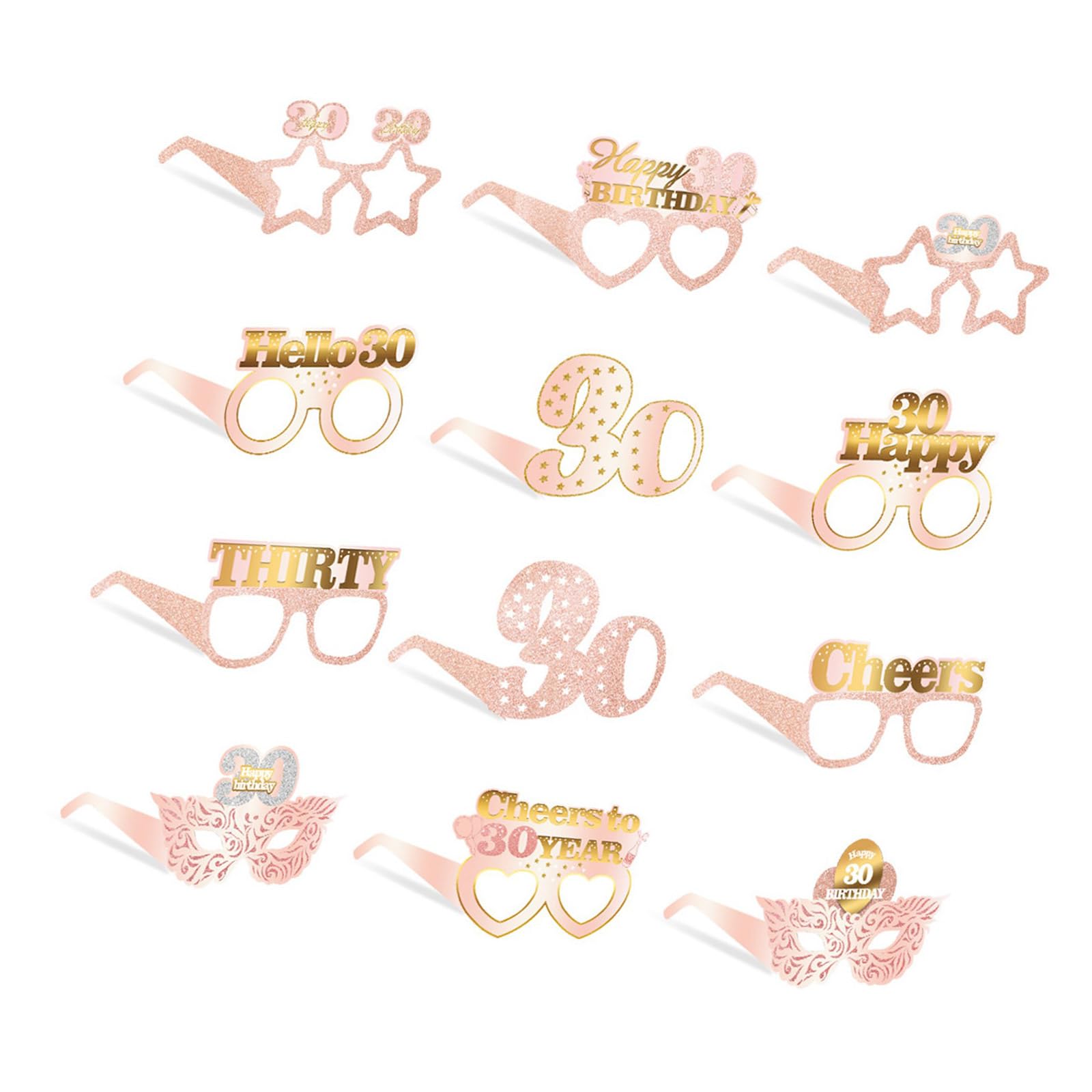 Jazuaiao Of 12 Festive Birthday Eyewear Paper Decorations for Photo Booths, Parties & Themed Celebration Party Costume Accessories