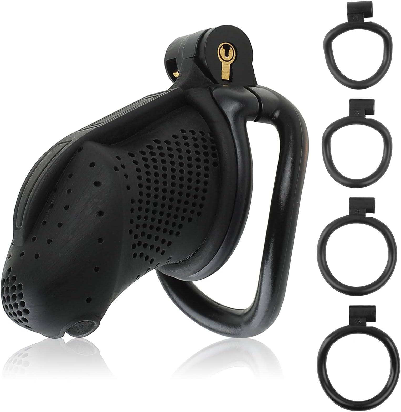 Chastity Device Cock Cage-Upgraded New Material（Light Nylon Resin）Large Male Chastity Lock with 4 Removable Rings for Penis Exercise and Adult Games Sex Toy for Men | Black