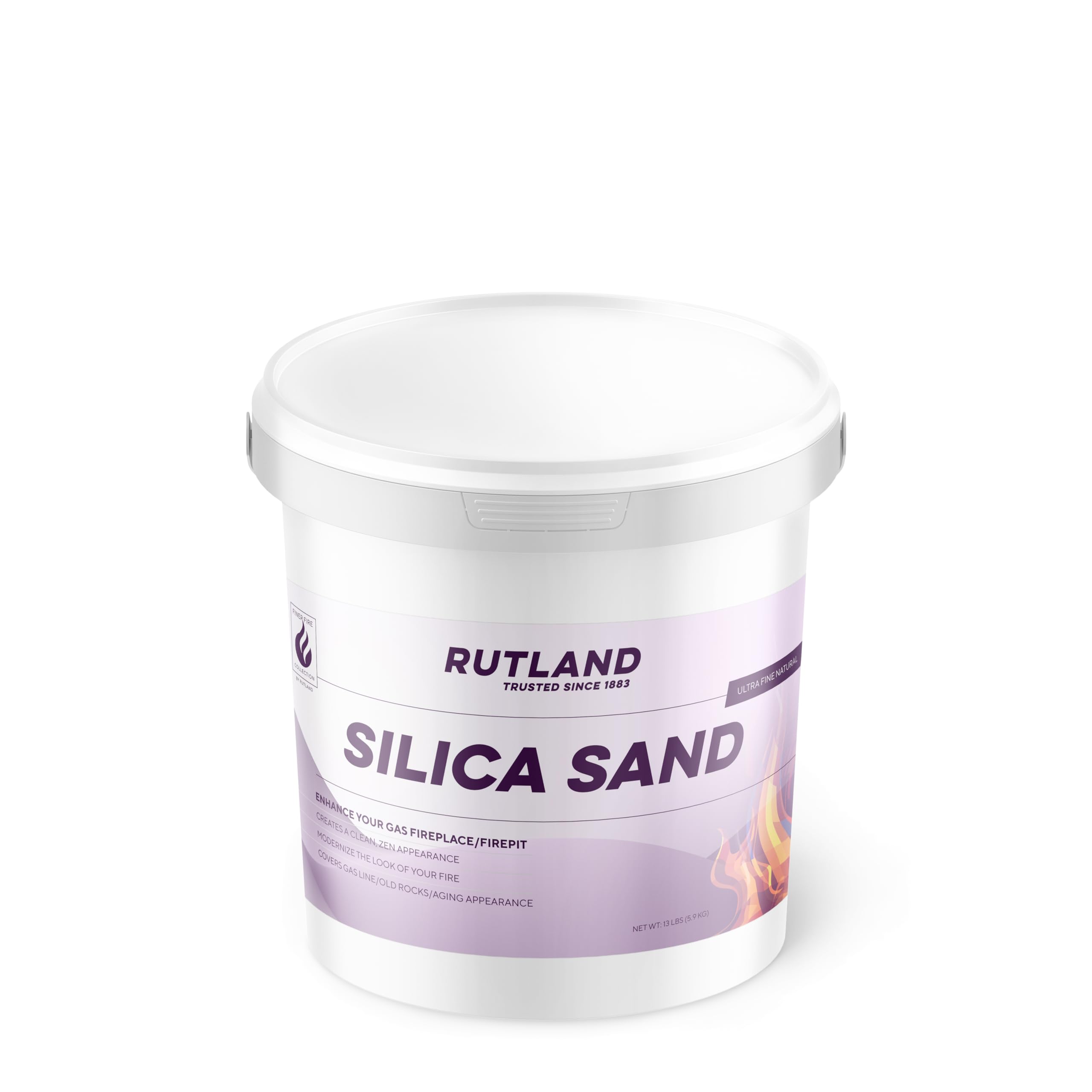 Rutland Products Silica Sand, Decorative Fireplace Sand, Base Layer Filler for Gas Log Fireplaces, 13 lb Pail