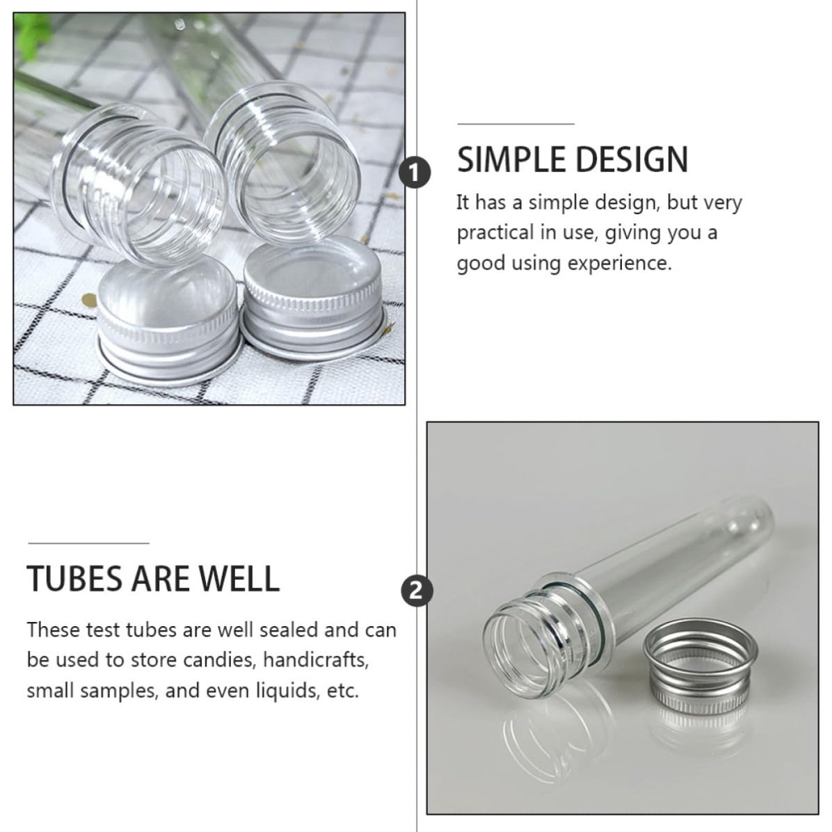 SOLUSTRE 50 Piezas Tubos de Ensayo de Pet Transparentes de 45ml Tapa de Aluminio, Fáciles de Llenar y Bien Sellados para Almacenamiento y Uso en Laboratorio