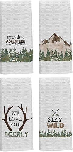 Knibeo Toallas de cocina de cabaña, decoración de cabaña, toallas de mano rústicas de vida silvestre para baño, decoración de cabaña de troncos,