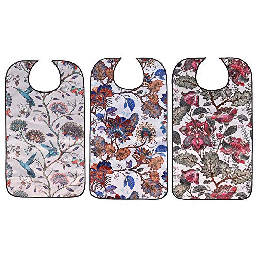 3 Pack Adult Bib for Eating Washable Reusable Waterproof Clothing Protector with Optional