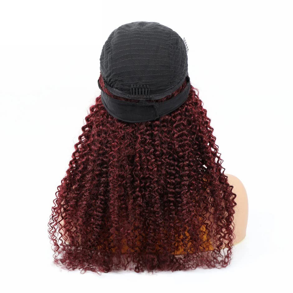 Image of XSY 99J Burgundy Headband Wig Deep Wave Human Hair Wigs 150% Density Red hair Half Wigs For Black Women Glueless None Lace Front Wigs With Headband Attached (10 Inch)