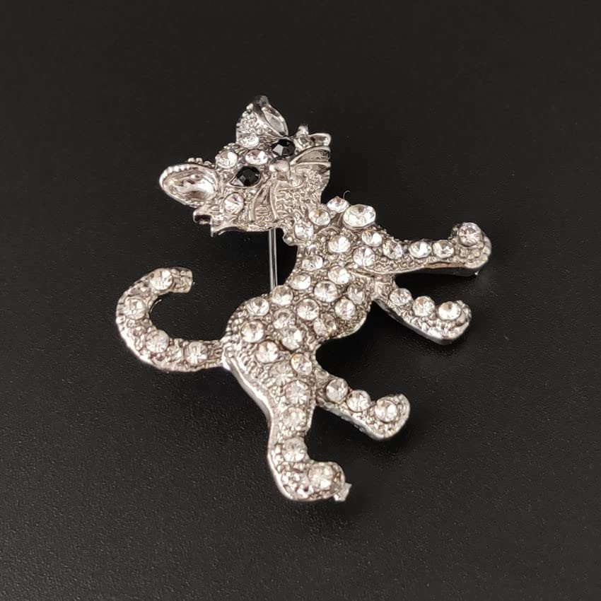 Image of Lovely Crystal Cat Brooch Pin - Sparkling Rhinestone Kitty Brooch Pin for Pet Lovers - Pet Memorial Jewelry