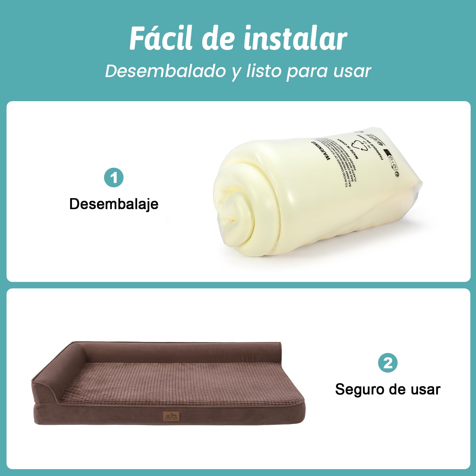 COZY KISS Sofá Perro Ortopédica Grande - Cama Perro Desenfundable y Lavable (Marrón-L-Type, XL(122 * 81 * 19CM))