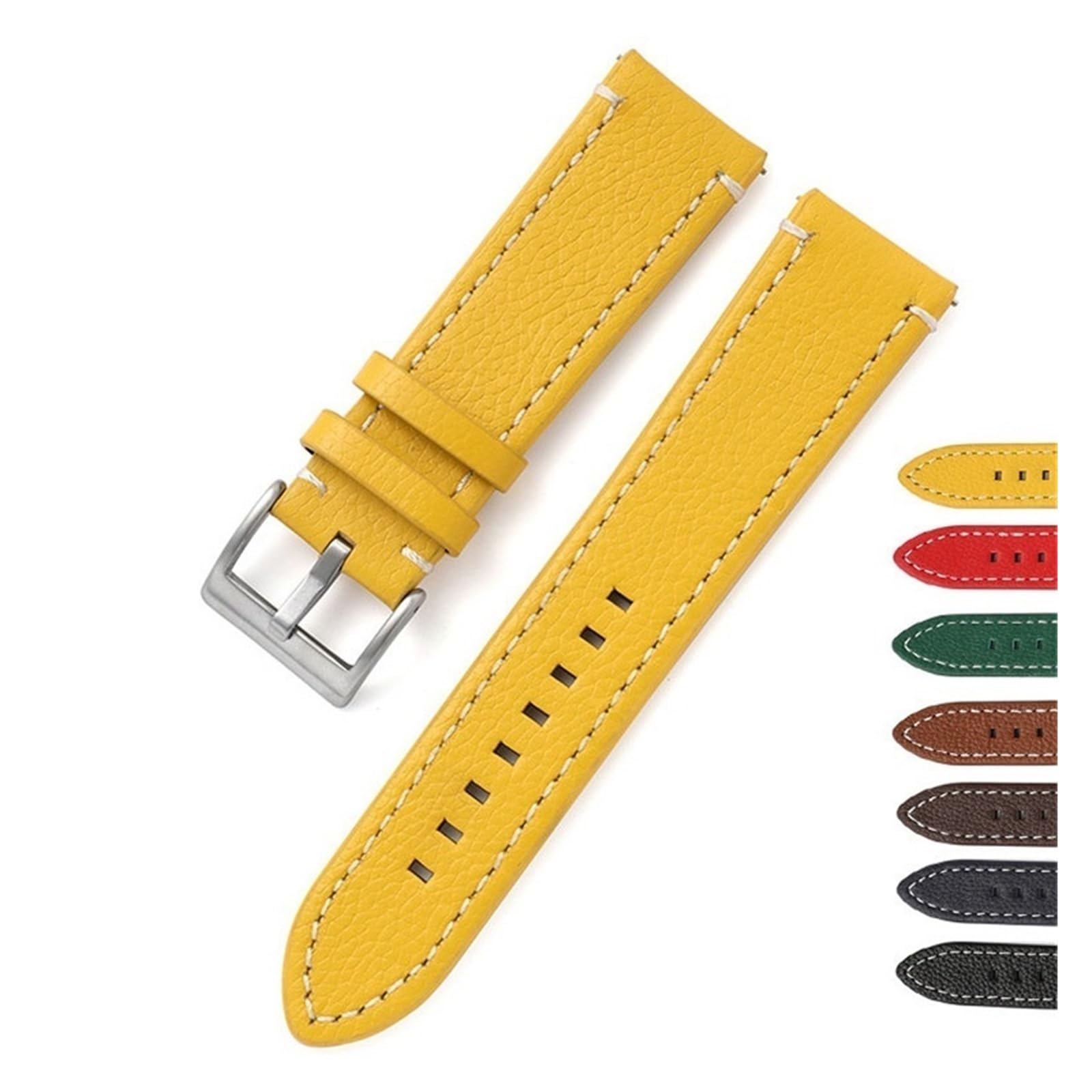 INEOUT Bracelet de montre double face en cuir 18 mm, 20 mm, 22 mm, 24 mm à libération rapide pour homme et femme, jaune, rouge, noir, accessoires de montre