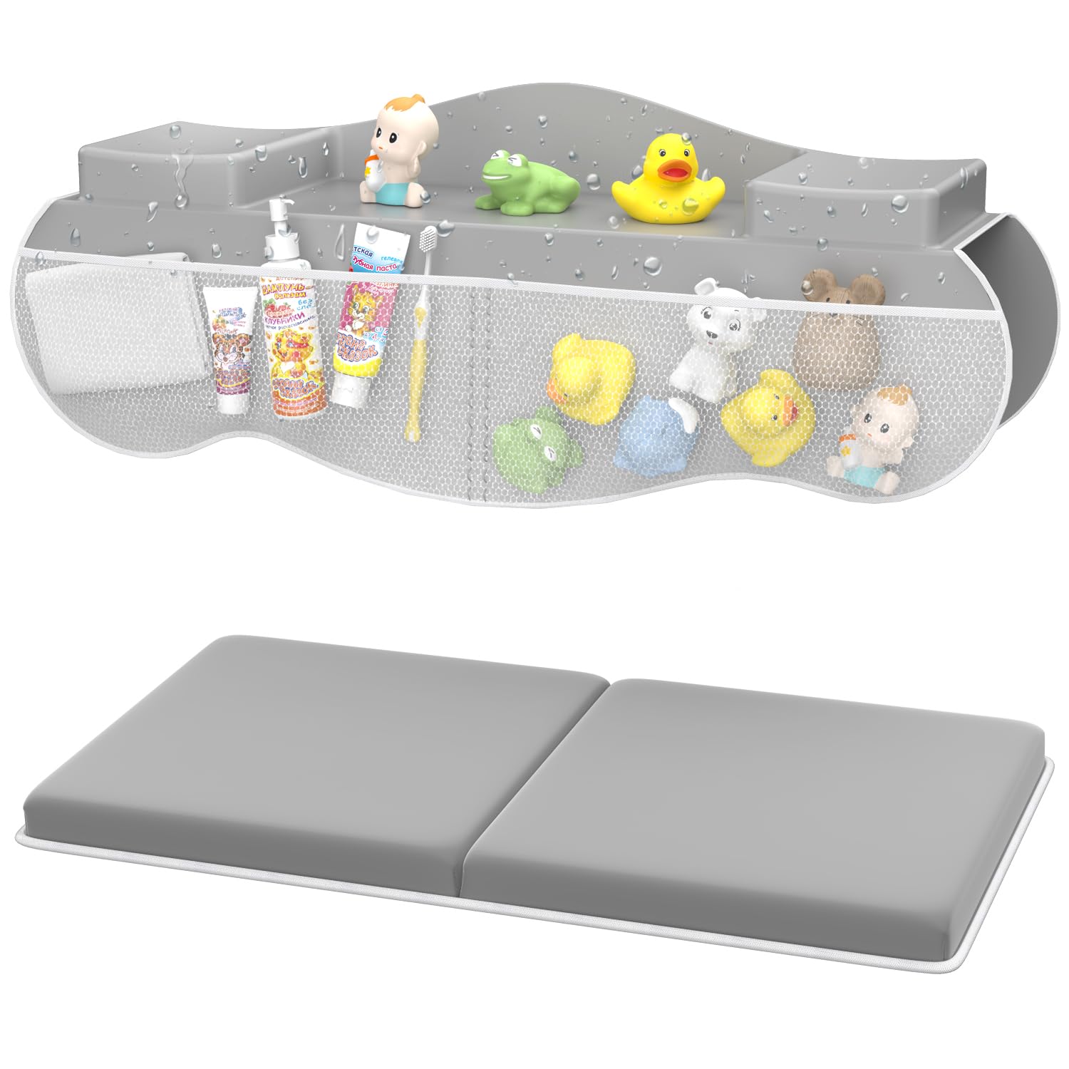 JAUPH Bath Kneeler Elbow Rest Set: Baby Bathtub Support - Non-Slip Memory Foam Pad & Silicone Arm Cushion - Easy Clean for Parents at Bath Time