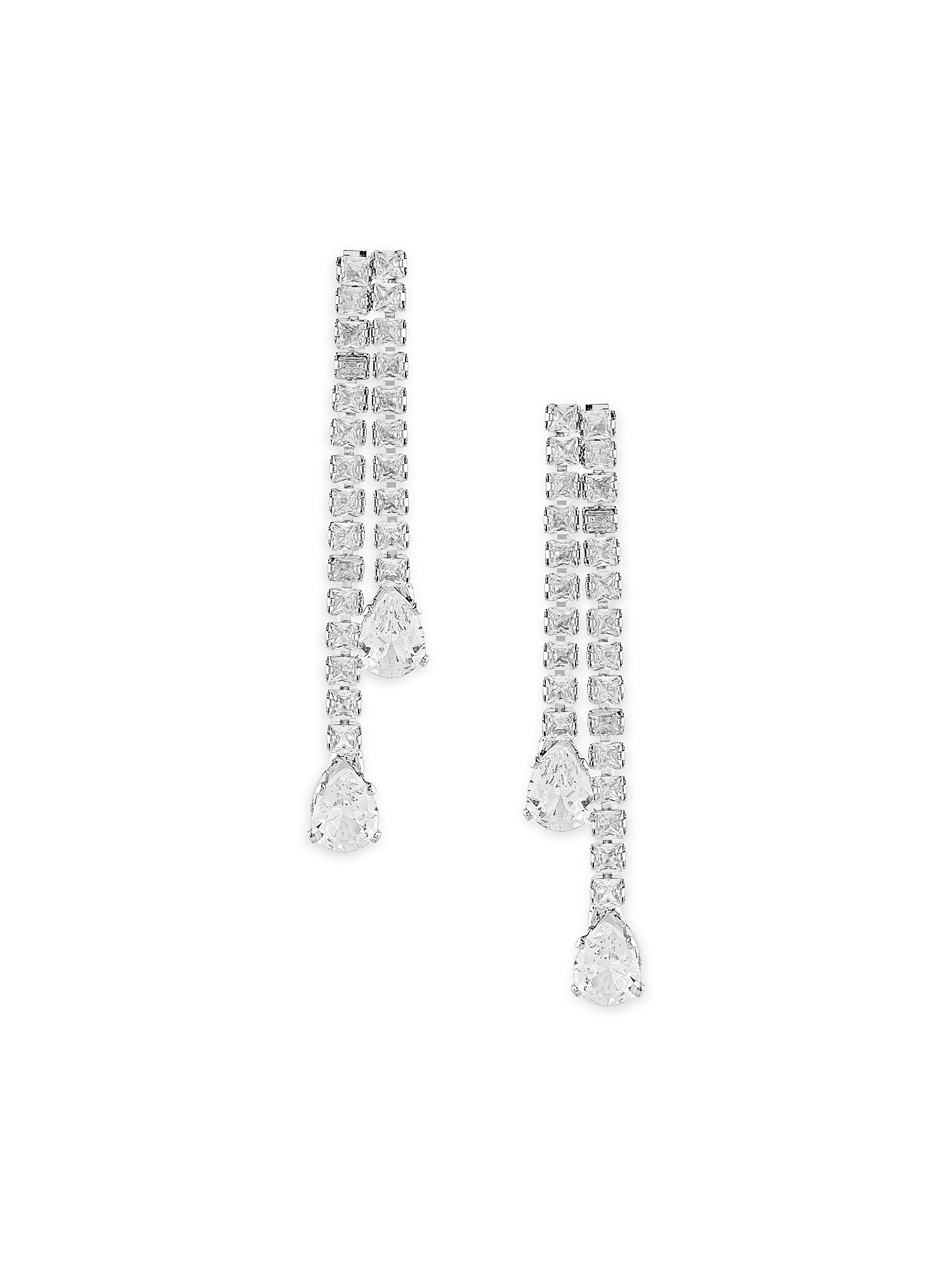Zaveri Pearls Silver Tone Cubic Zirconia Contemporary Style Drop Earring For Women-ZPFK16746 (B0CL2DRB7T) Amazon Price History, Amazon Price Tracker