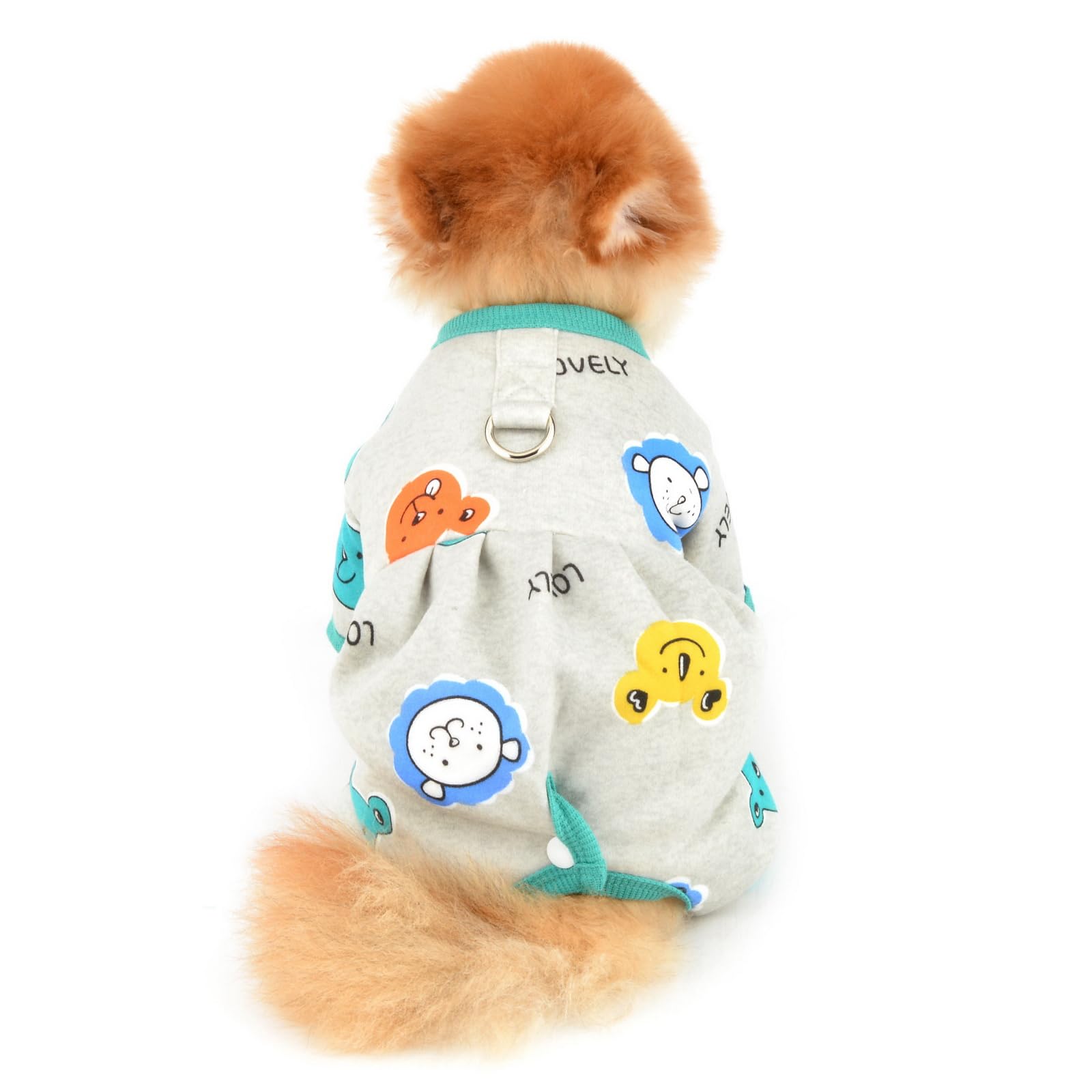 PAIDEFUL Small Dog Fleece Pajamas Pjs Stretchy Soft Doggie Pyjamas with Cute Bear Pet Jumpsuit Puppy Autumn Winter Outfits Warm Chihuahua Clothes Cats Costume D-ring,Gray,L - Image 2