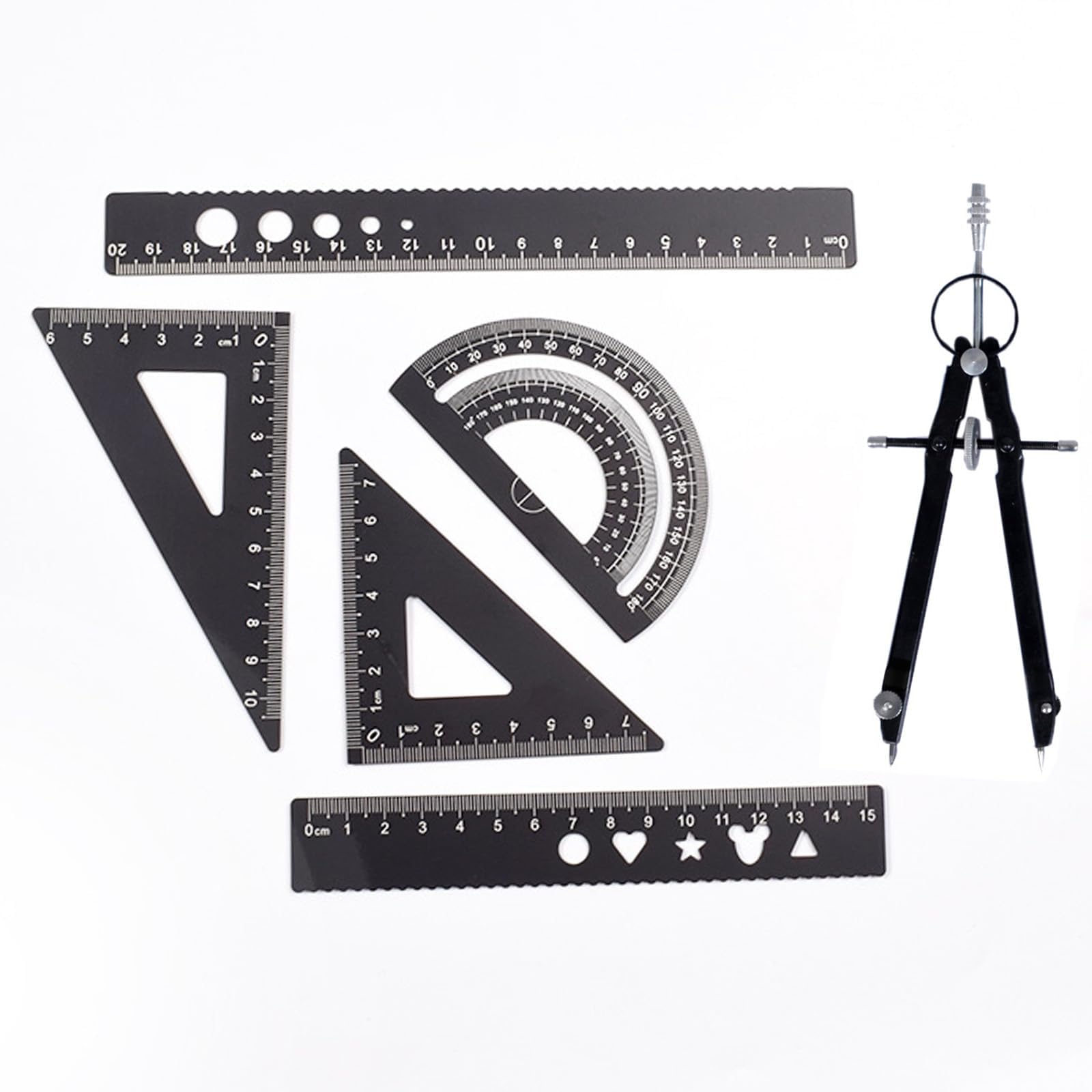 Cnoyeeo Geometry Set, Metal Protractor And Compass Set, Math Ruler Geometry Tool For Student School Home Office Draftsman Architects Engineers