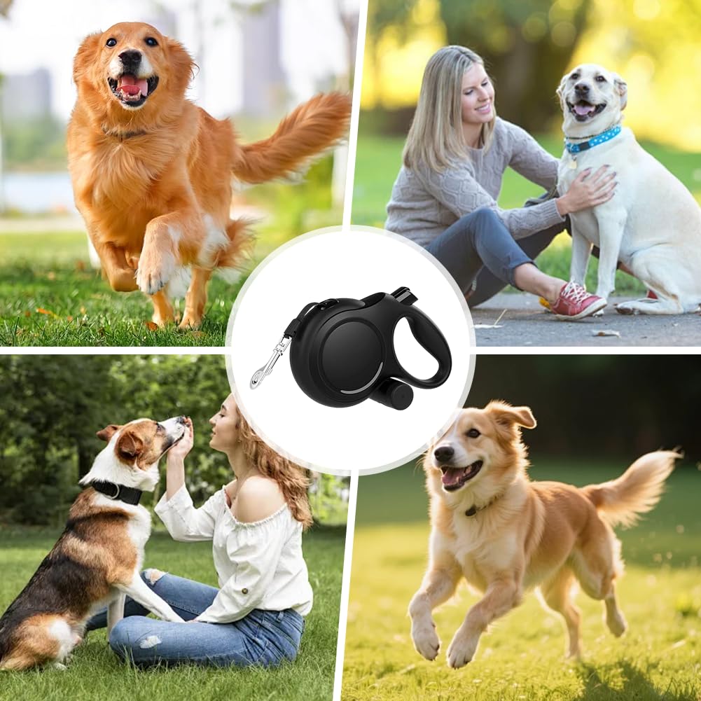 Hundeleine 8m, Einziehbare Hundeleine, Rollleine für Hunde, Rollleine mit Kotbeutelhalter, mit Bissfesten Stahlseil, Anti-Rutsch-Griff & Schnellbremsknopf, für Training, für Hunde bis 50 kg (Schwarz)