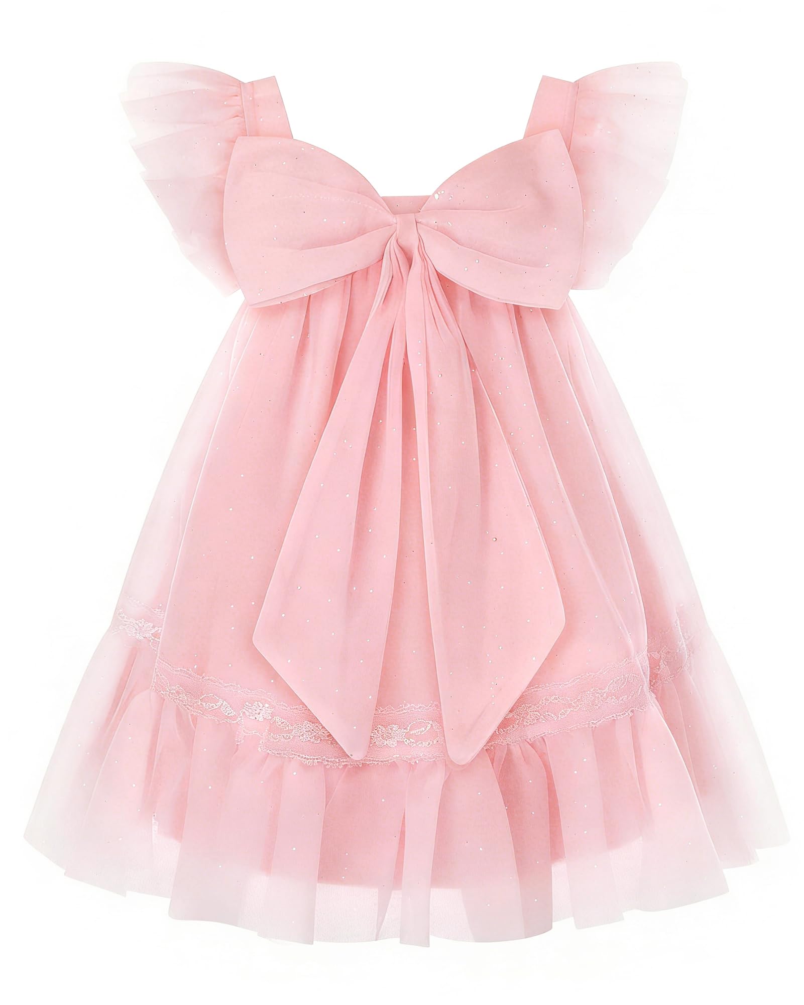 ZOEREA Mädchen Kleider Kleid Glitzer Tüllkleid mit Flügelärmel Prinzessin Party Hochzeit Casual Kleid 18M–6Jahre