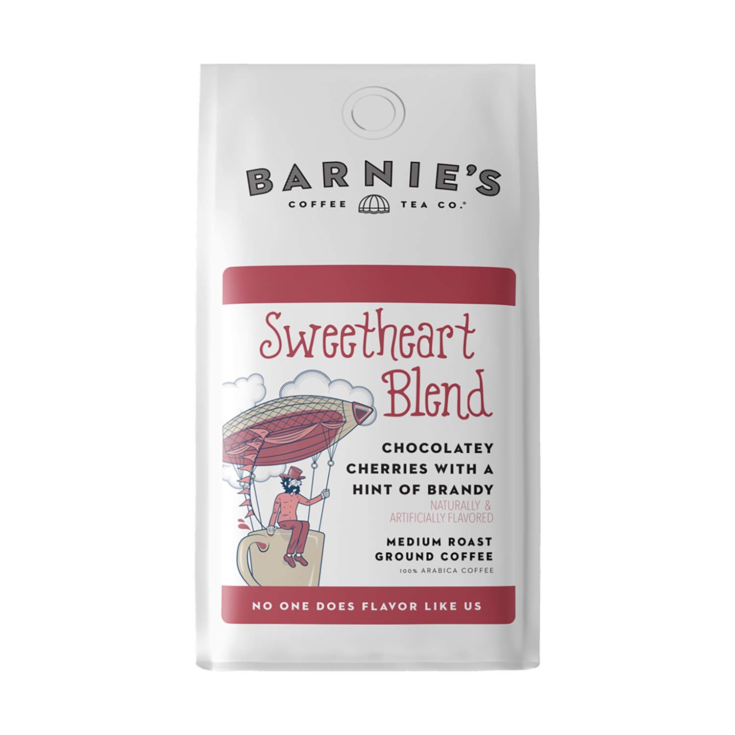 Barnie's Sweetheart Blend Ground Coffee with Chocolate, Ripe Cherry and Brandy Flavor, Medium Roasted Arabica Coffee Beans, Nut and Gluten Free, 12 oz Bag