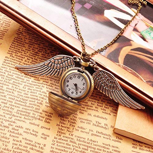 Image of MALKIN Harry Potter Necklace|Harry Potter Gifts|Harry Potter Snitch Ball|Harry Potter Gifts|Harry Potter|Harry Potter Snitch Clock Chain|Harry Potter Snitch Watch, Analog, Unisex-Adult, White, Gold