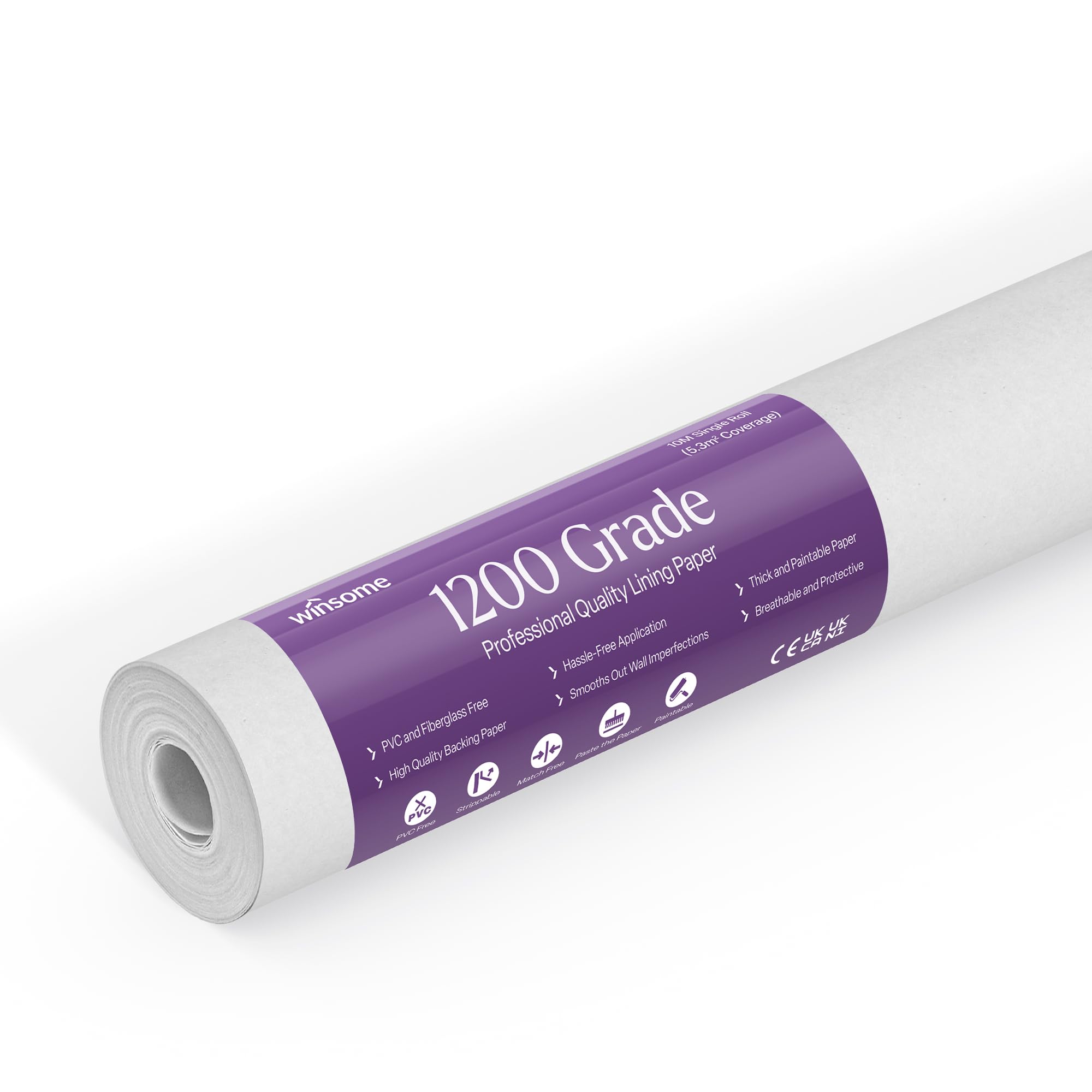Winsome White Lining Paper For Walls 10M X 53Cm Wallpaper For New & Damaged Ceiling & Walls For Paint Easy To Install & Remove Heavy Duty Paintable Plain Lining Paper | 10M Roll (1200 Grade)