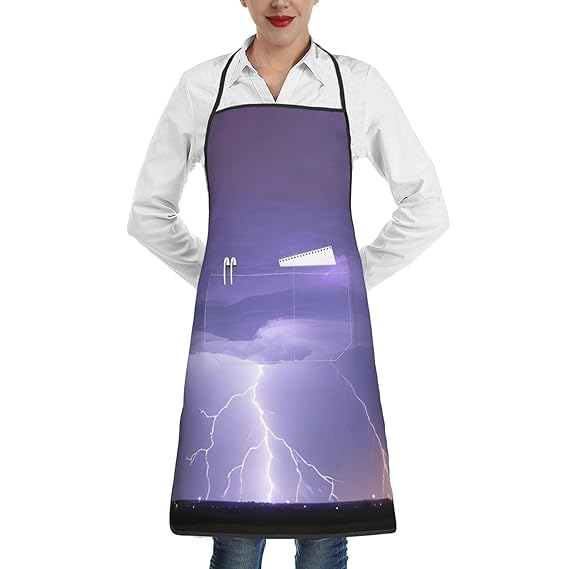 MYGANN Lightning Storm Unisex Waterproof Stain Resistant Apron With Pockets For Kitchen Restaurant Hotel Barbecue, White, One Size