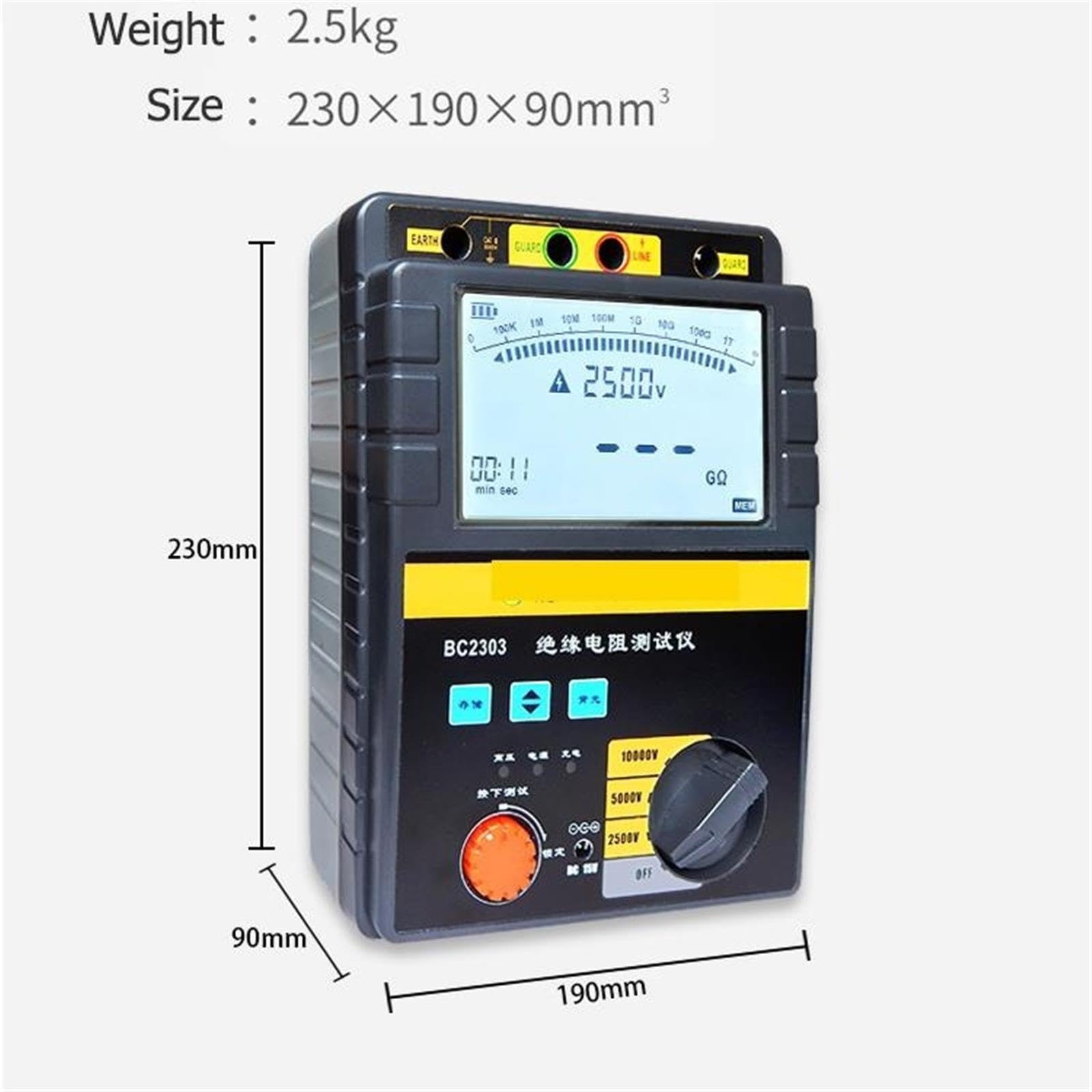 BC2303 Megóhmetro Digital Probador de Resistencia de Aislamiento Kit AC/DC Doble propósito 10000V/10KV Protección IP67