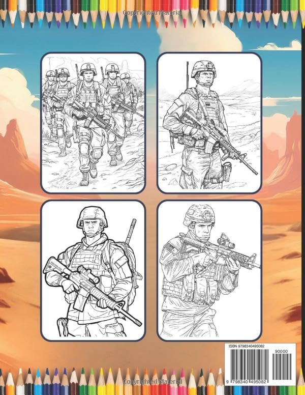 50 Pages Military Army Soldier Coloring Book for Adults Kids Boys Girls Teens Cool Military Warrior War Veteran Gift Present Army Land Forces Themed ... Pages for Soldiers Cadets Veterans Students image 3