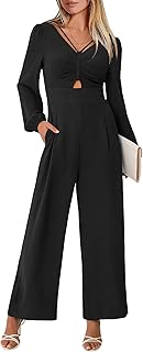 Womens Jumpsuits Dressy Long Sleeve Wide Leg V Neck Pants Rompers 2025 Fall Formal One Piece Wedding Guest Outfits