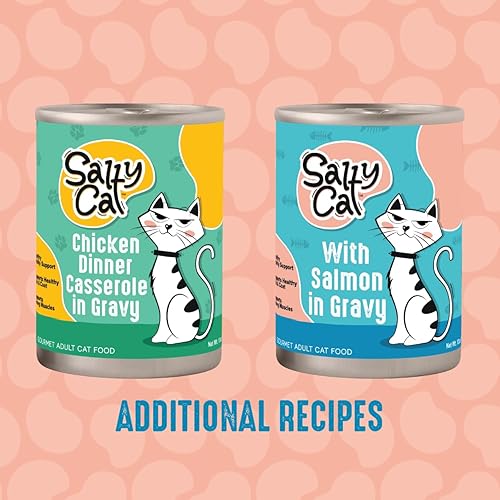 Miniatura 8 de Salty Cat Comida húmeda para gatos con cortes de salmón en salsa  Paquete de 12  Enlatado grande de 13 oz  Rico en vitaminas  Alimento en salsa