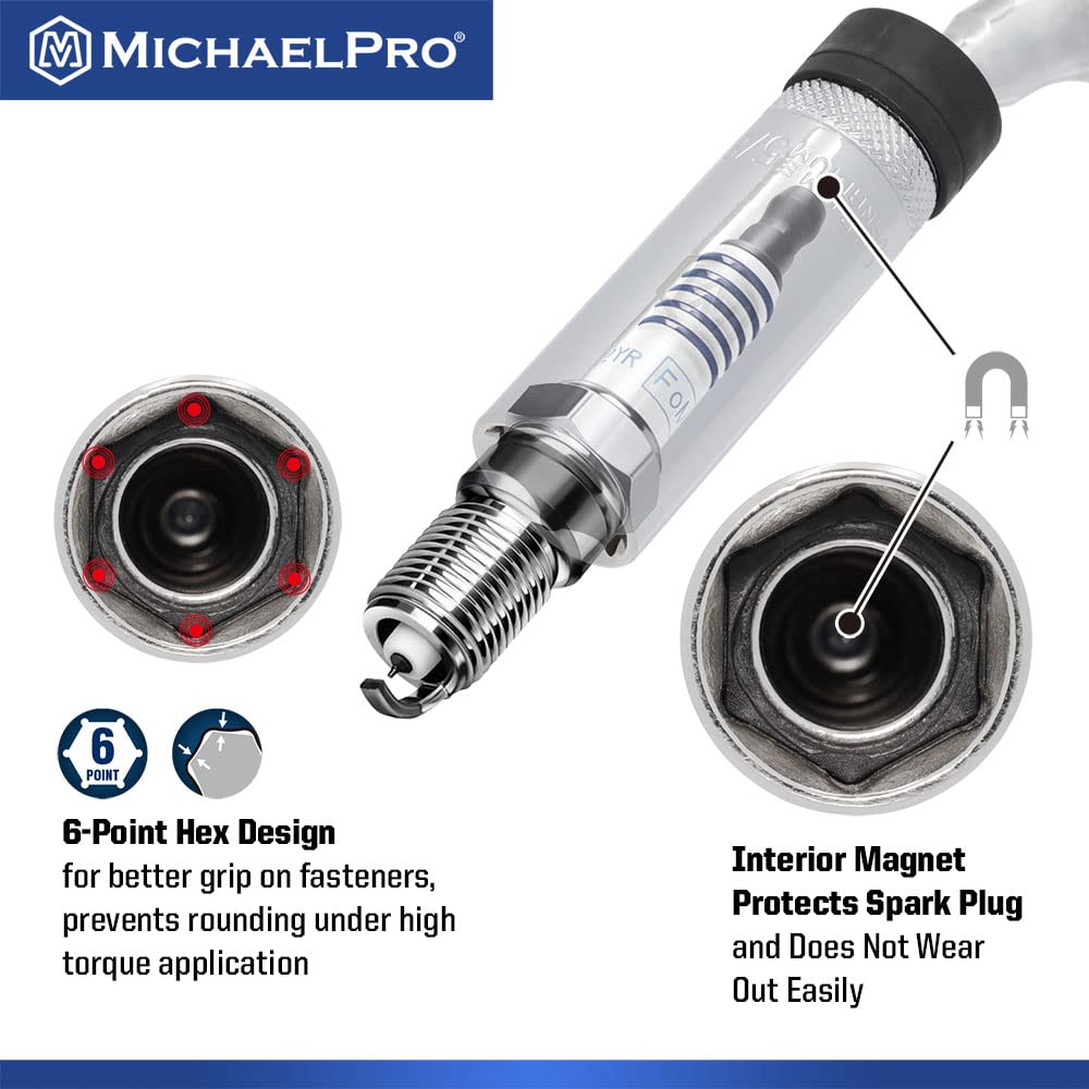 MichaelPro 5Pc 3/8-inch Drive Magnetic Swivel Spark Plug Socket Set, Extra Reach to Confined Areas, 14mm, 9/16-inch - Image 4