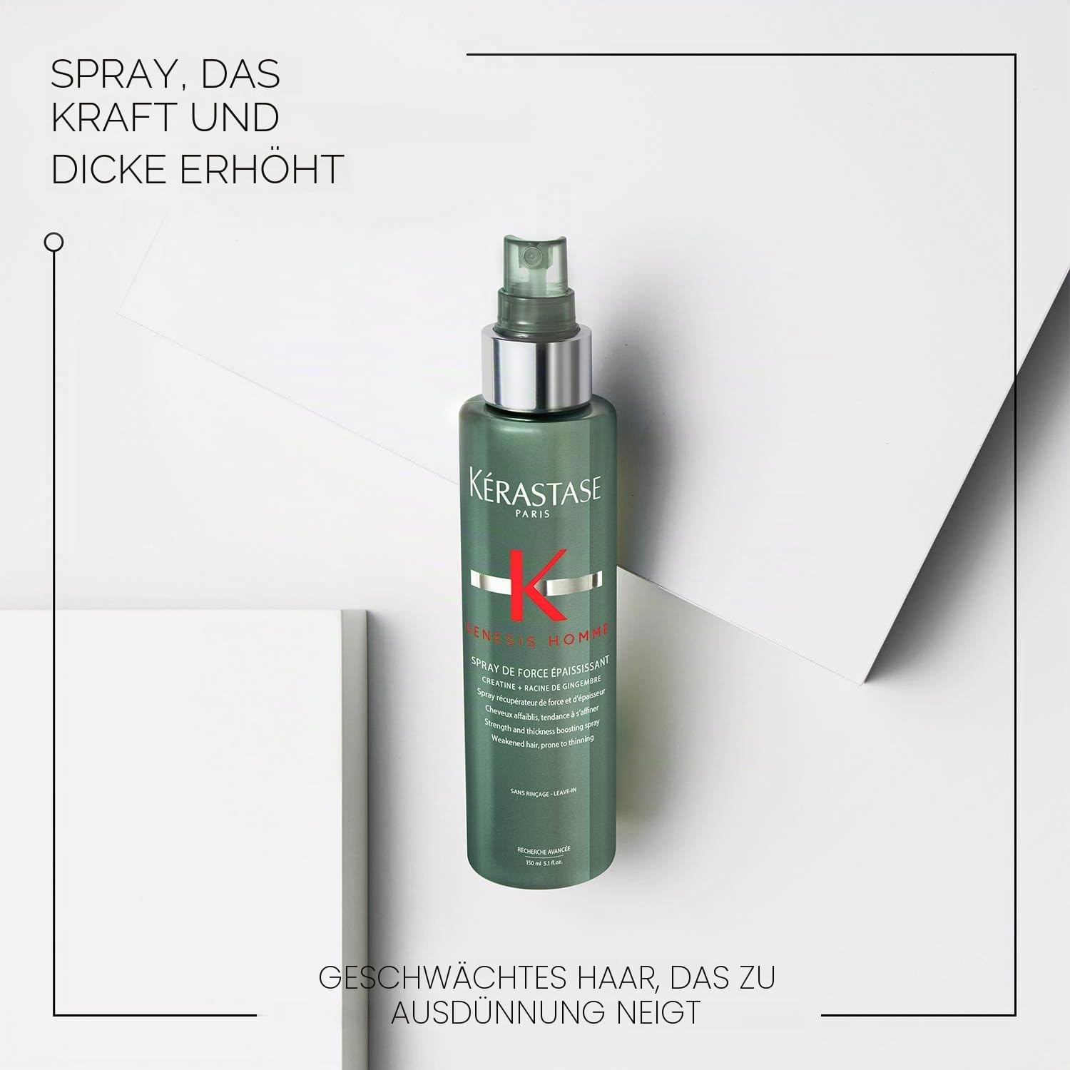 Kérastase Spray de Force Épaississant, Volumenspendendes Stylingspray für geschwächtes und ausgedünntes Haar, Genesis Homme, 150 ml