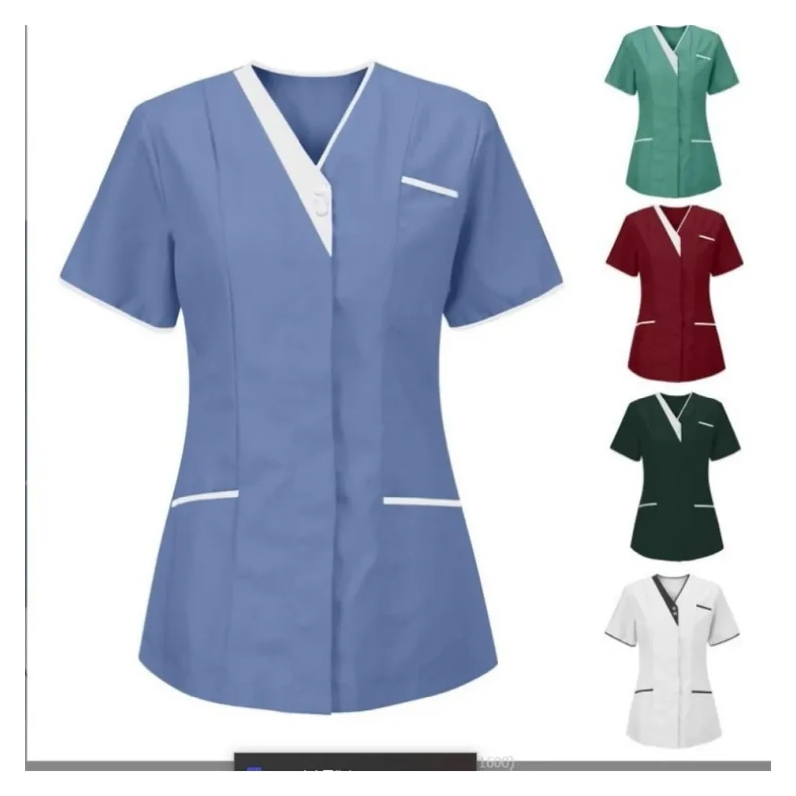 Kasacks Damen Pflege Krankenhaus-Oberteile for Händewaschen, Reine Baumwolle, Arbeitskleidung for Krankenpfleger, Oberteile, Kellneruniform, Arbeitskleidung(Green,L)